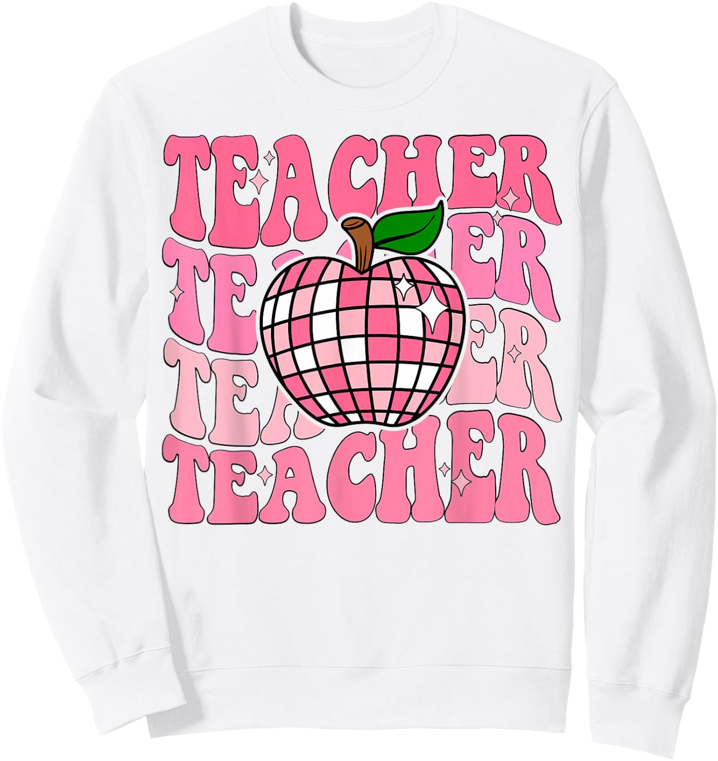 Retro Pink Disco Ball Apple Teacher Colorful Back To School Men Women Girls Kids Sweatshirt - Sweatshirt | White