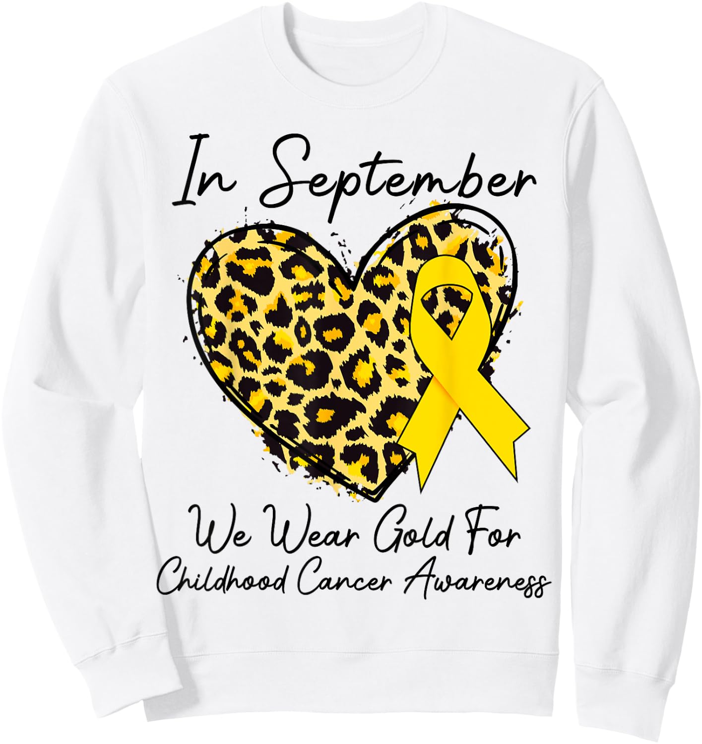 In September We Wear Gold Leopard Childhood Cancer awareness Sweatshirt - Sweatshirt | White