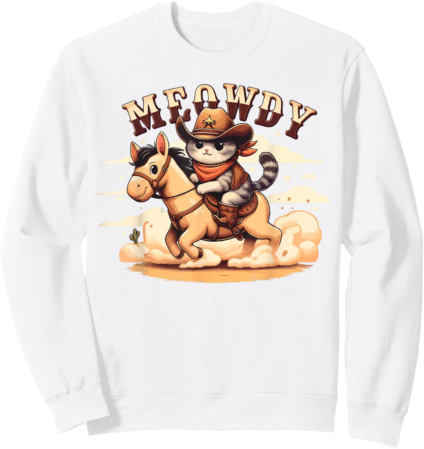 Cat Cowboy Funny Mashup Meowdy Partner Horse Western Country Sweatshirt - Sweatshirt | White