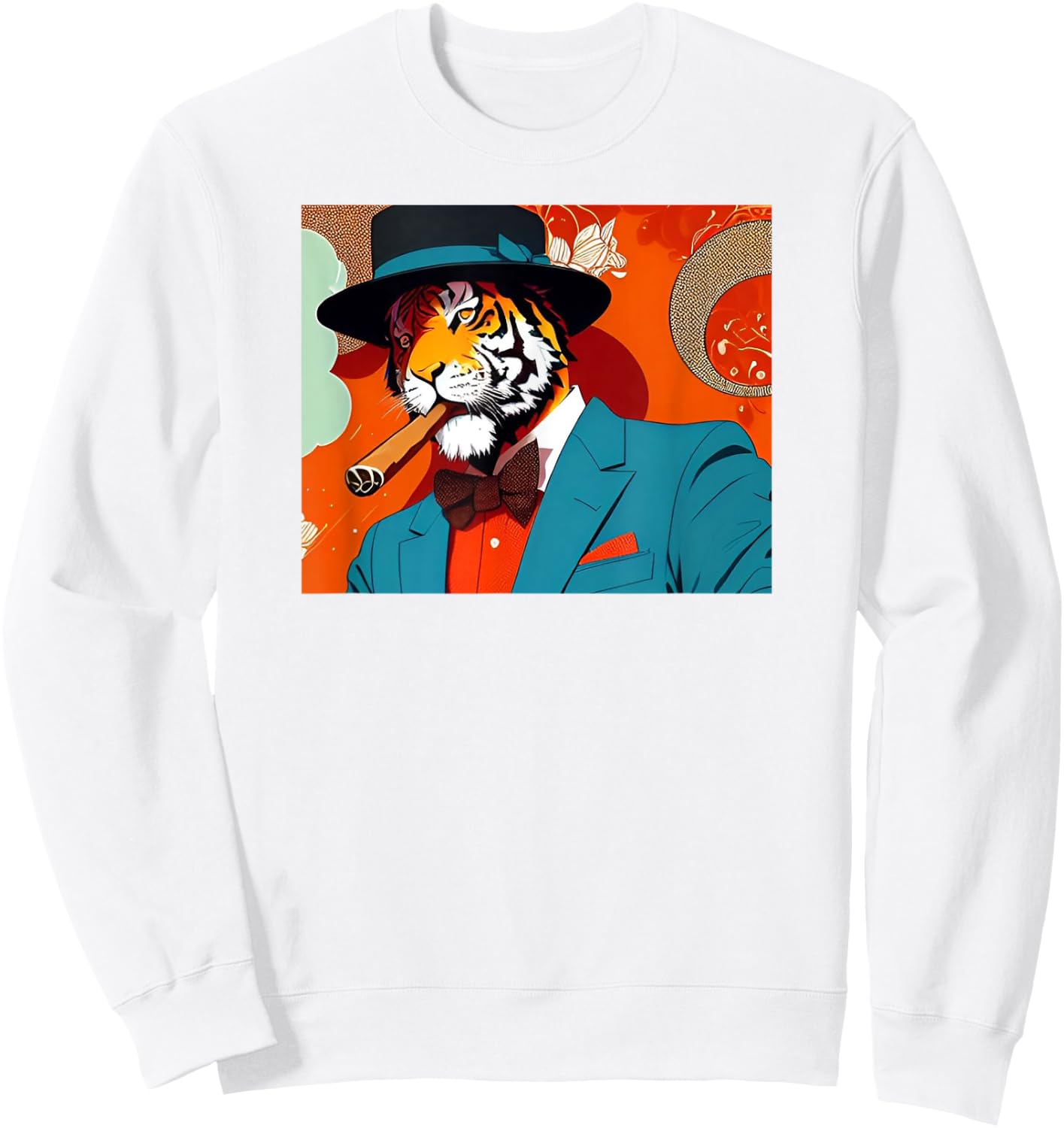 Tiger Smoking Cigar Sweatshirt - Sweatshirt | White