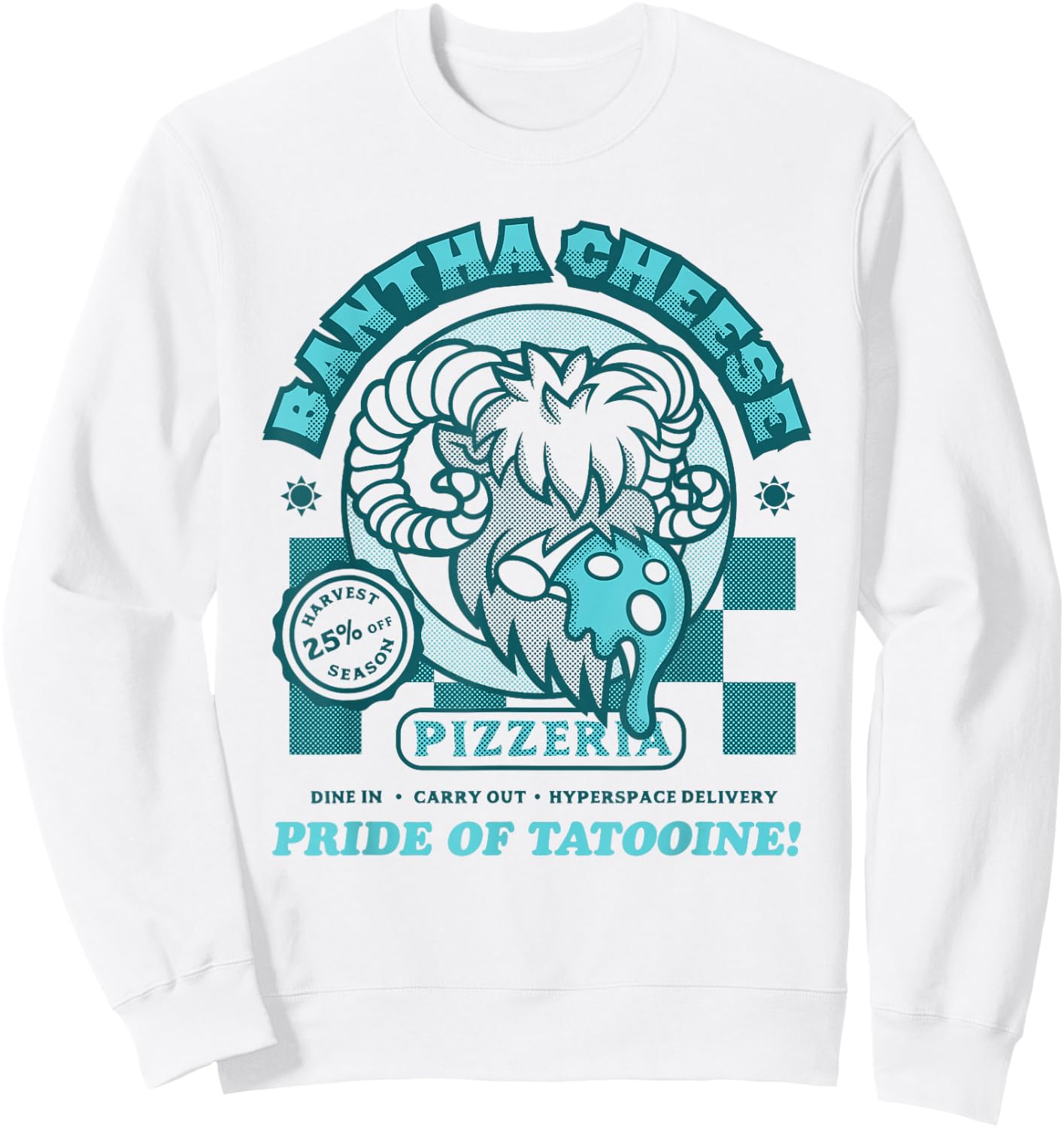 Star Wars Bantha Cheese Pizzeria Blue Milk Pizza Funny Sweatshirt - Sweatshirt | White