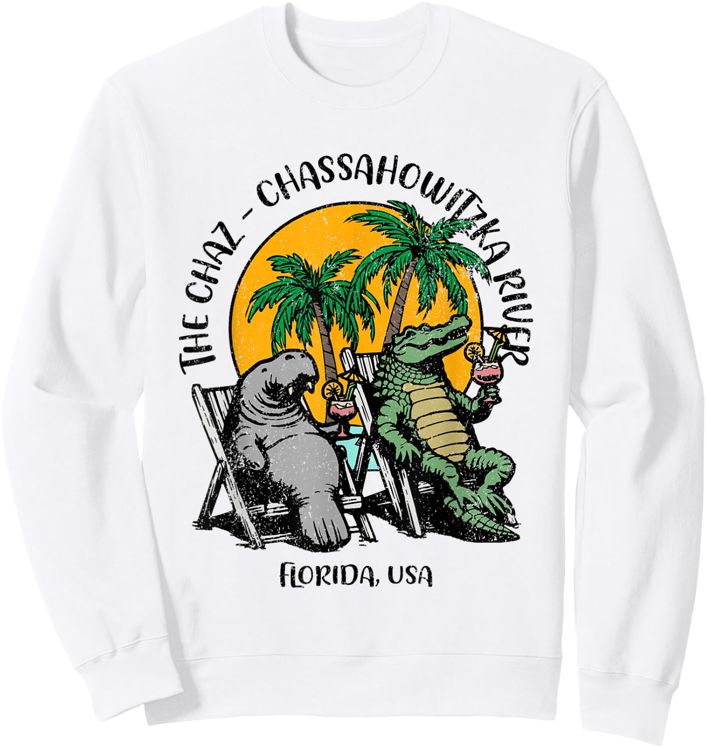 The Chaz Chassahowitzka River FL Manatee Alligator Design Sweatshirt - Sweatshirt | White