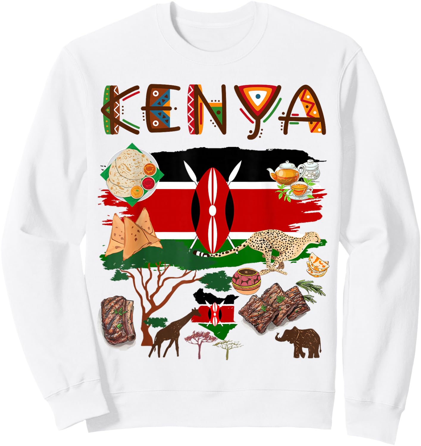 Kenya Flag Outfit Idea For Kids Kenya Food & Kenyan Flag Sweatshirt - Sweatshirt | White