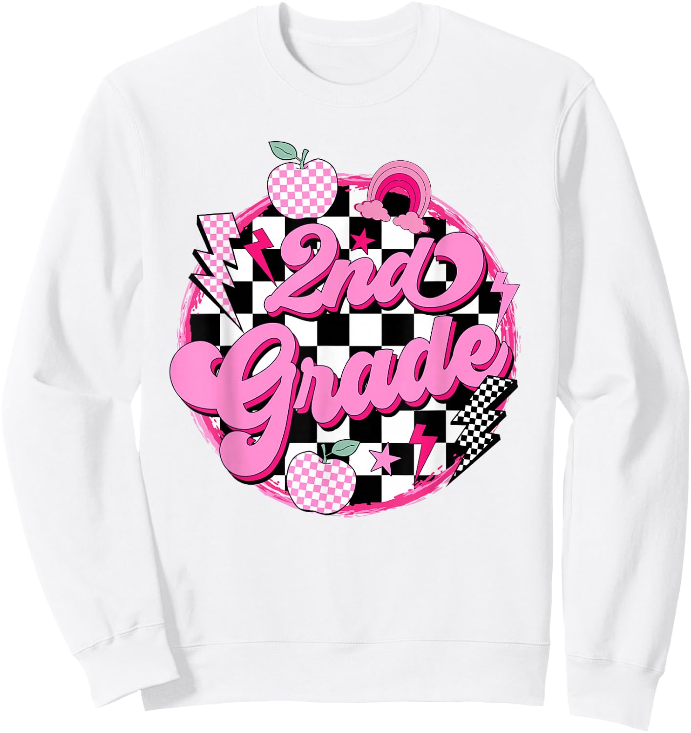 2nd Grade Teacher Women Retro Checkered First Day of School Sweatshirt - Sweatshirt | White