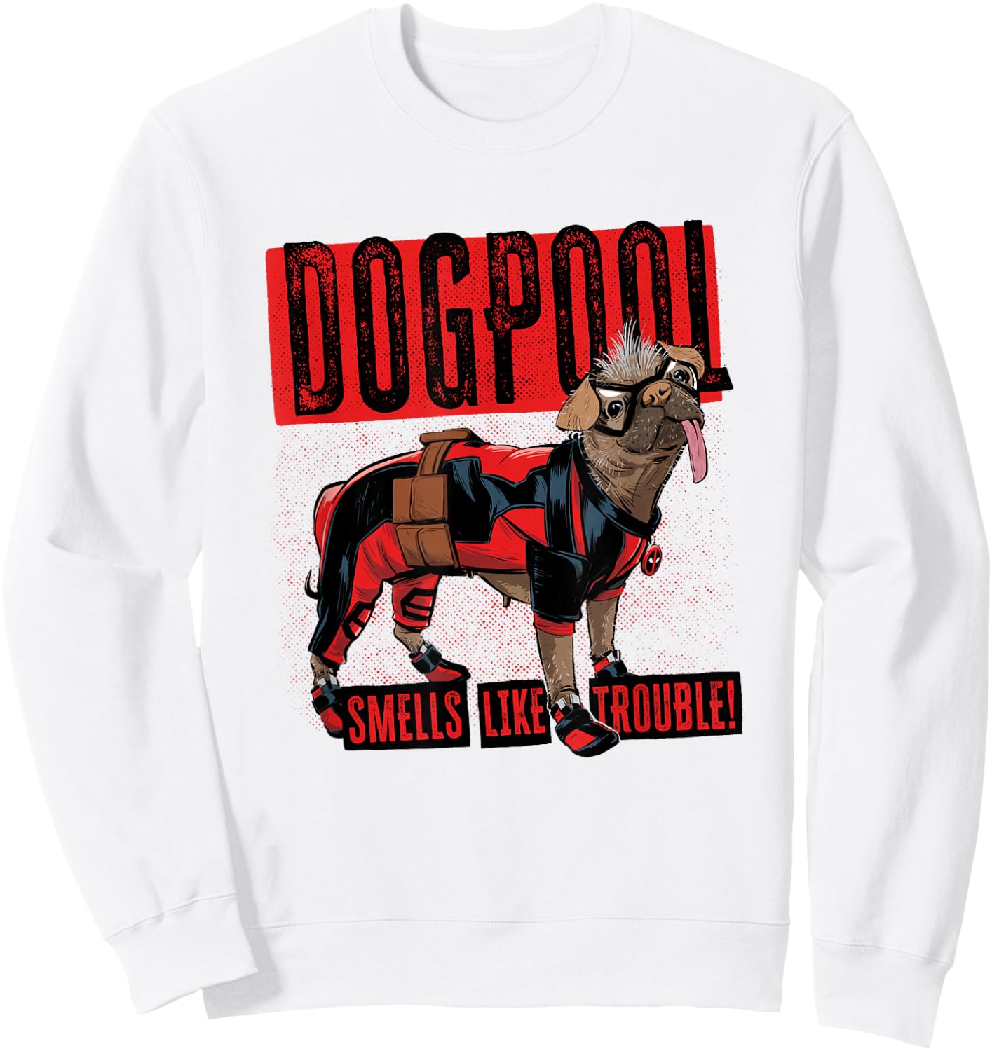 Marvel Deadpool & Wolverine Dogpool Distressed Trouble Logo Sweatshirt - Sweatshirt | White