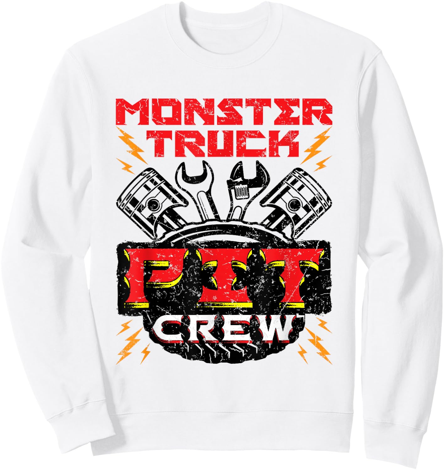 Monster Truck Pit Crew Men Boys Rally Sweatshirt - Sweatshirt | White