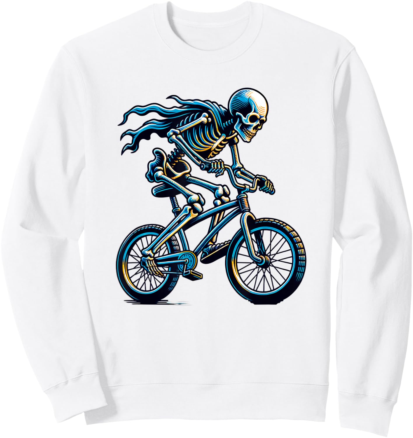 Funny Halloween Skeleton Riding Bicycle, Cute Cycling Biking Sweatshirt - Sweatshirt | White
