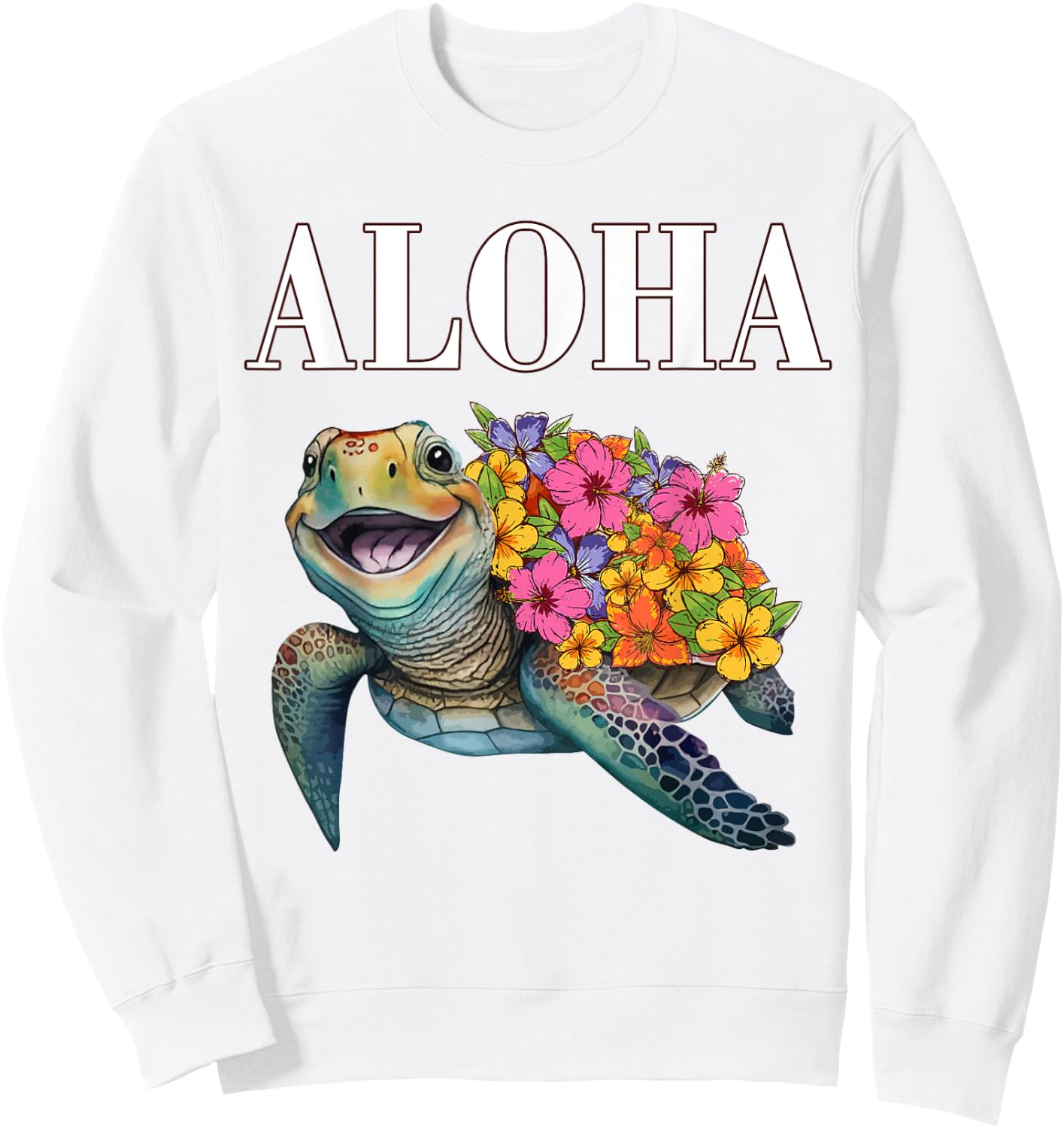 Aloha Hawaii Hawaiian-Shirt Turtle Hibiscus Kids Girl Women Sweatshirt - Sweatshirt | White