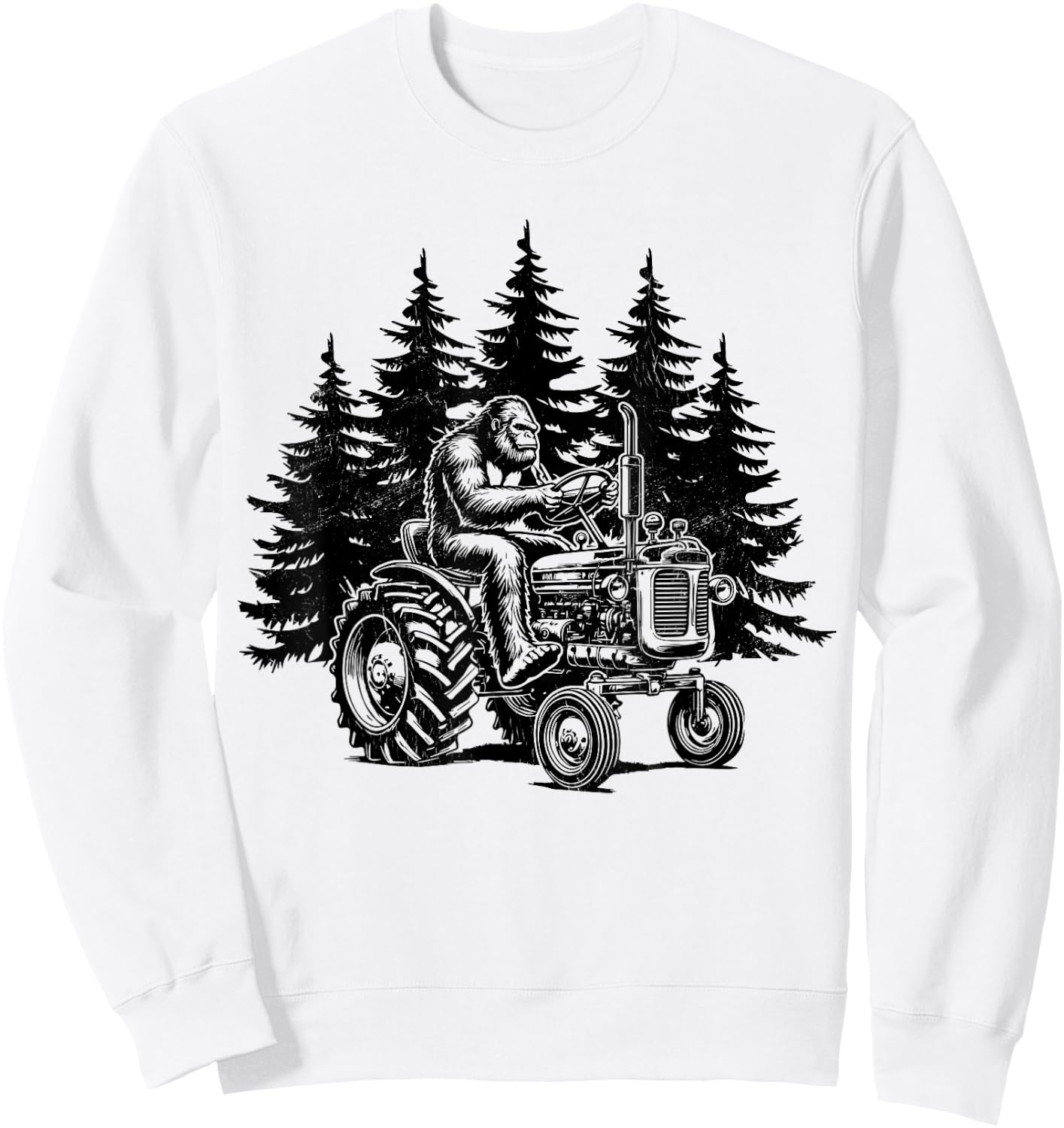 Retro Farmer Bigfoot Riding Tractor Funny Bigfoot Farming Sweatshirt - Sweatshirt | White