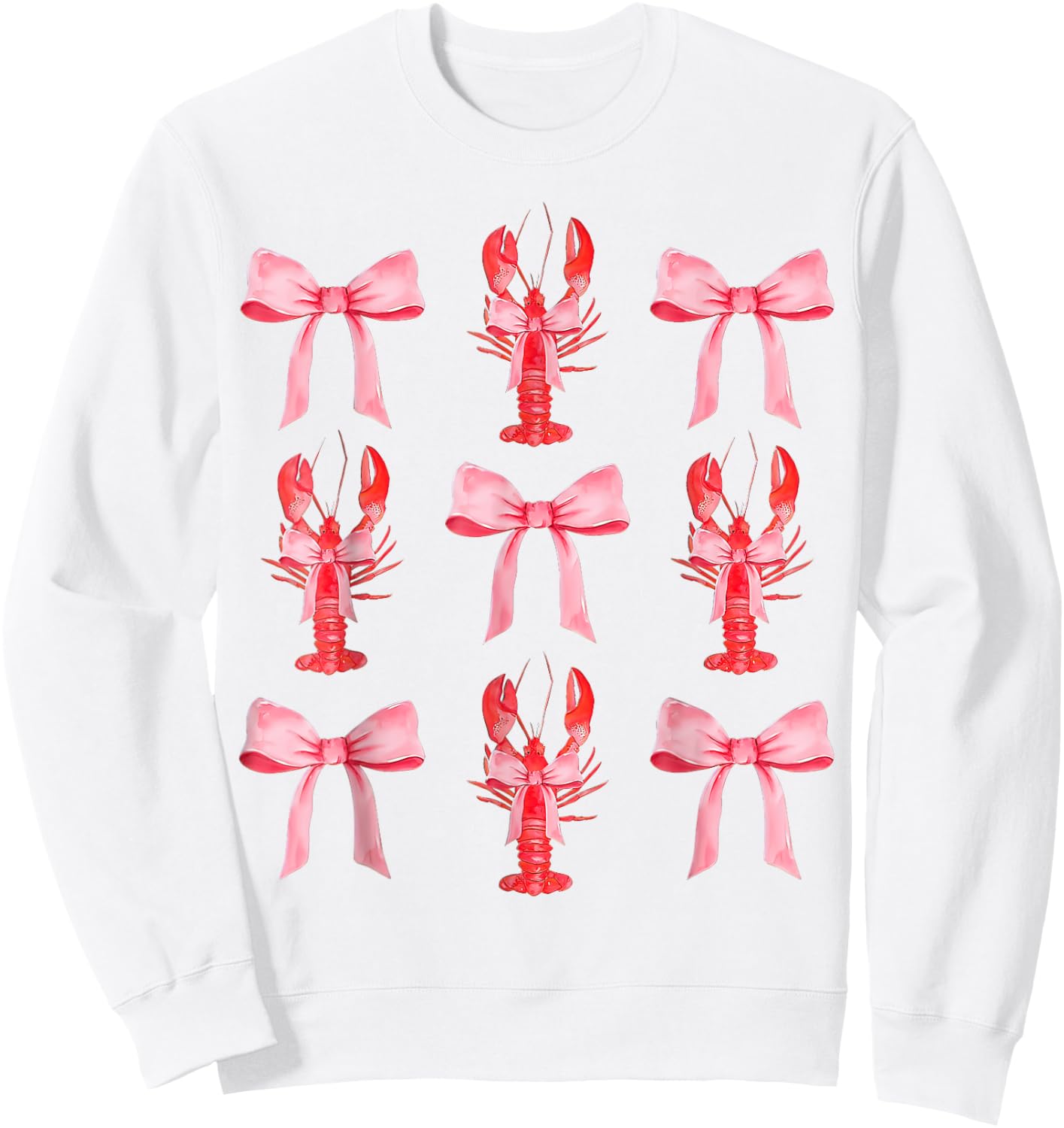 Pink Bow Cute Coquette Crawfish Clean Girl Aesthetic Sweatshirt - Sweatshirt | White