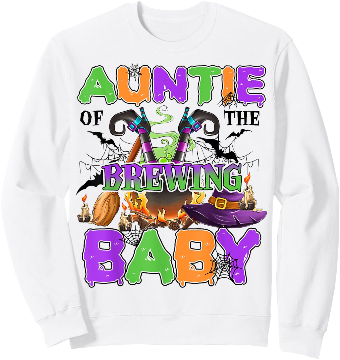 Auntie Of Brewing Baby Halloween Baby Shower Spooky Sweatshirt - Sweatshirt | White