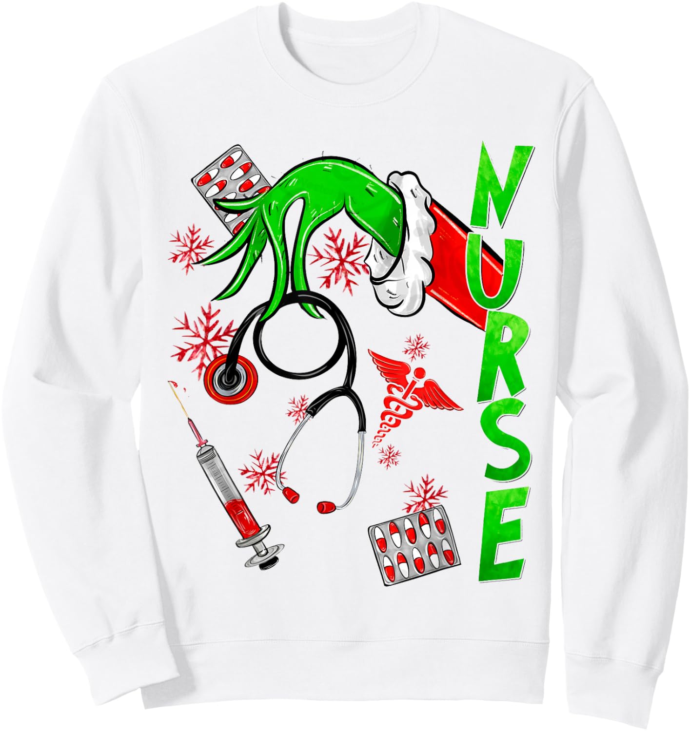 Funny Nurse Merry Christmas Stethoscope Nurses Xmas Pajamas Sweatshirt - Sweatshirt | White