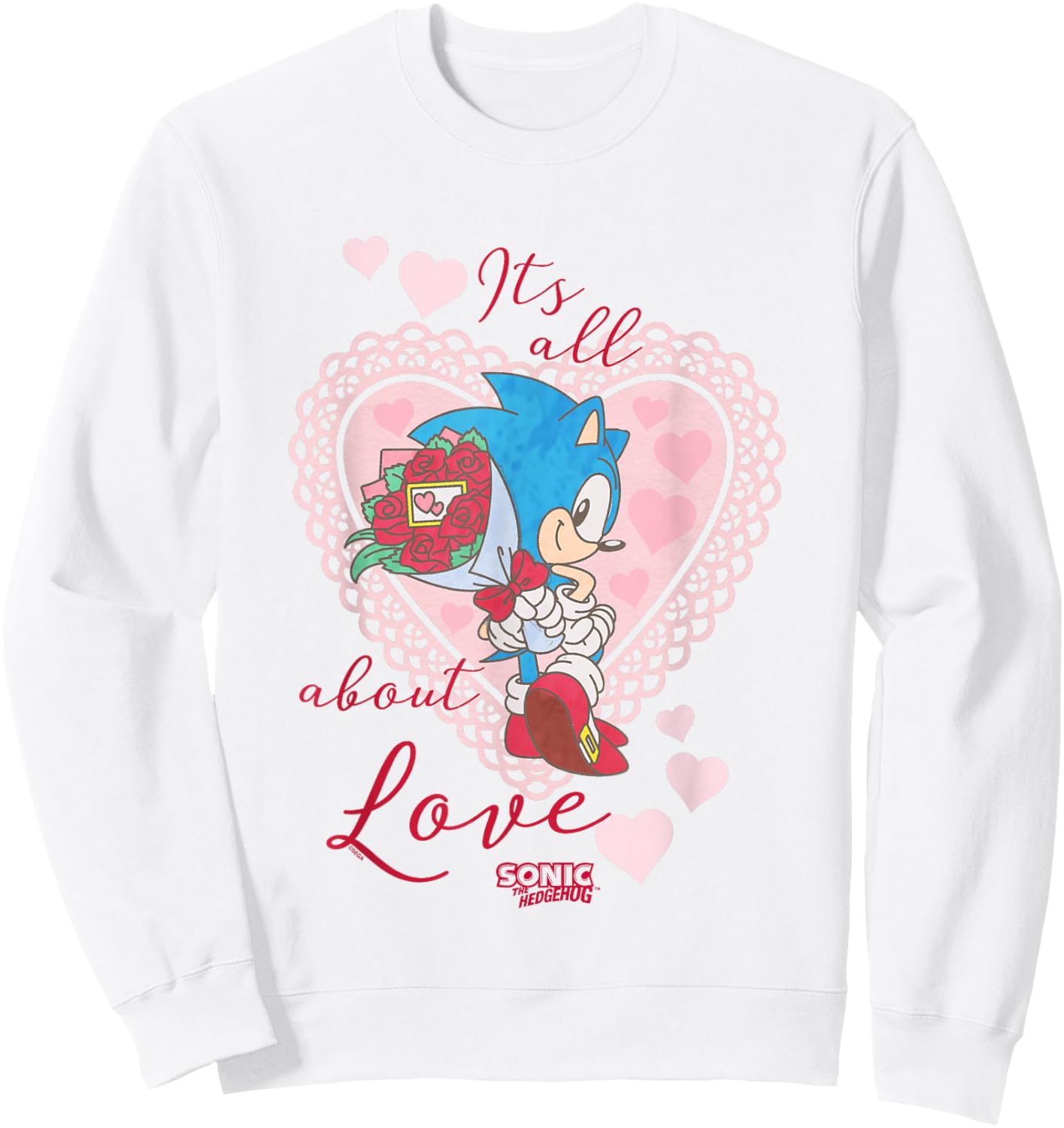 Sonic The Hedgehog Valentine's Day It's All About Love Logo Sweatshirt - Sweatshirt | White