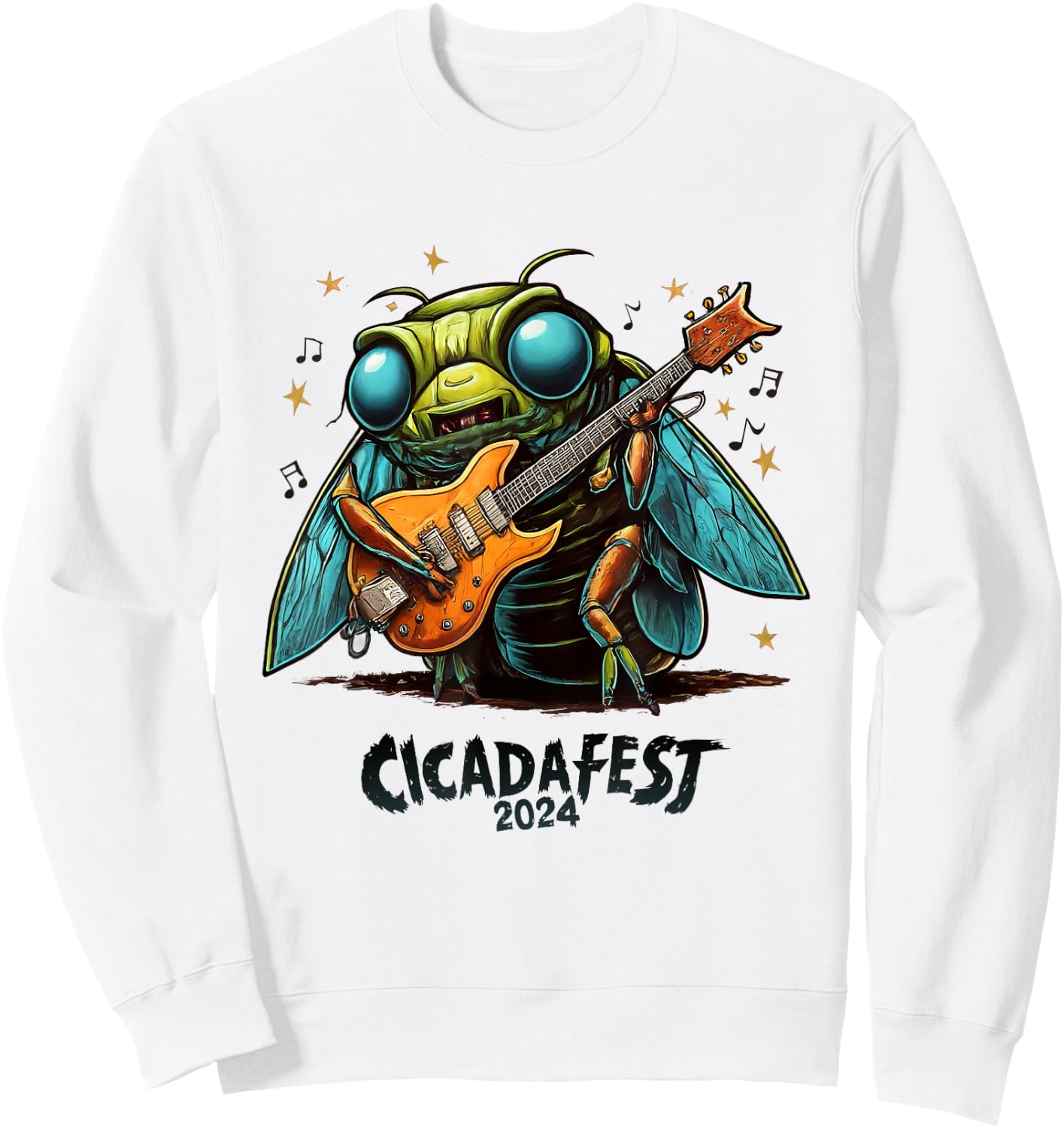 Cicada fest 2024 Guitar Playing Cicada Sweatshirt - Sweatshirt | White