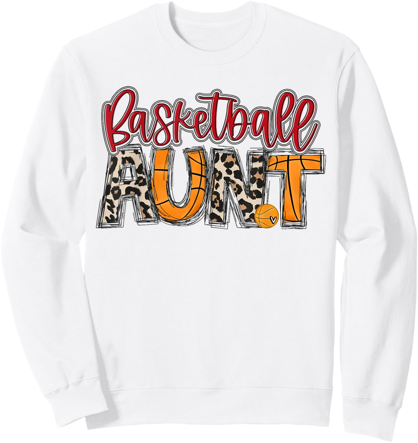 Basketball Aunt Leopard Red Auntie Family Basketball Player Sweatshirt - Sweatshirt | White