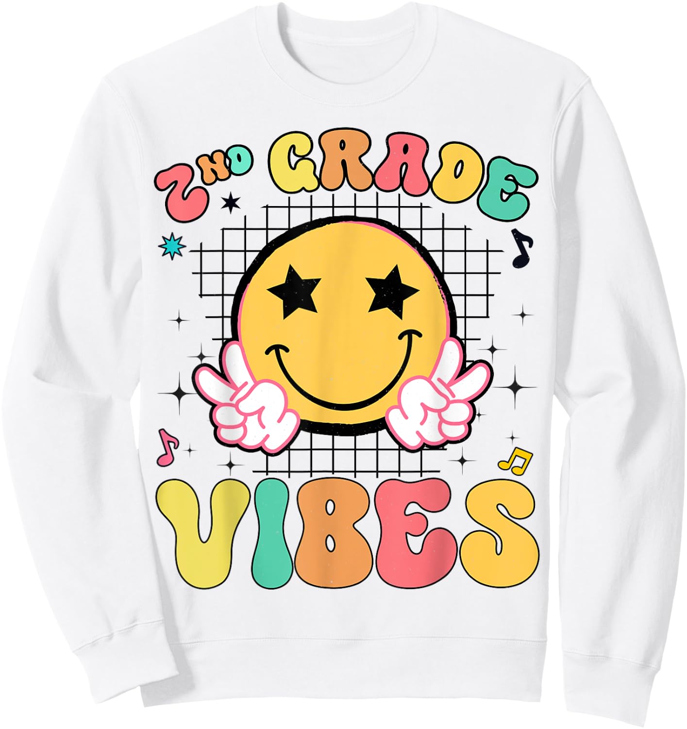 Girls 2nd Grade Vibes Smile Face Back to School Second Grade Sweatshirt - Sweatshirt | White