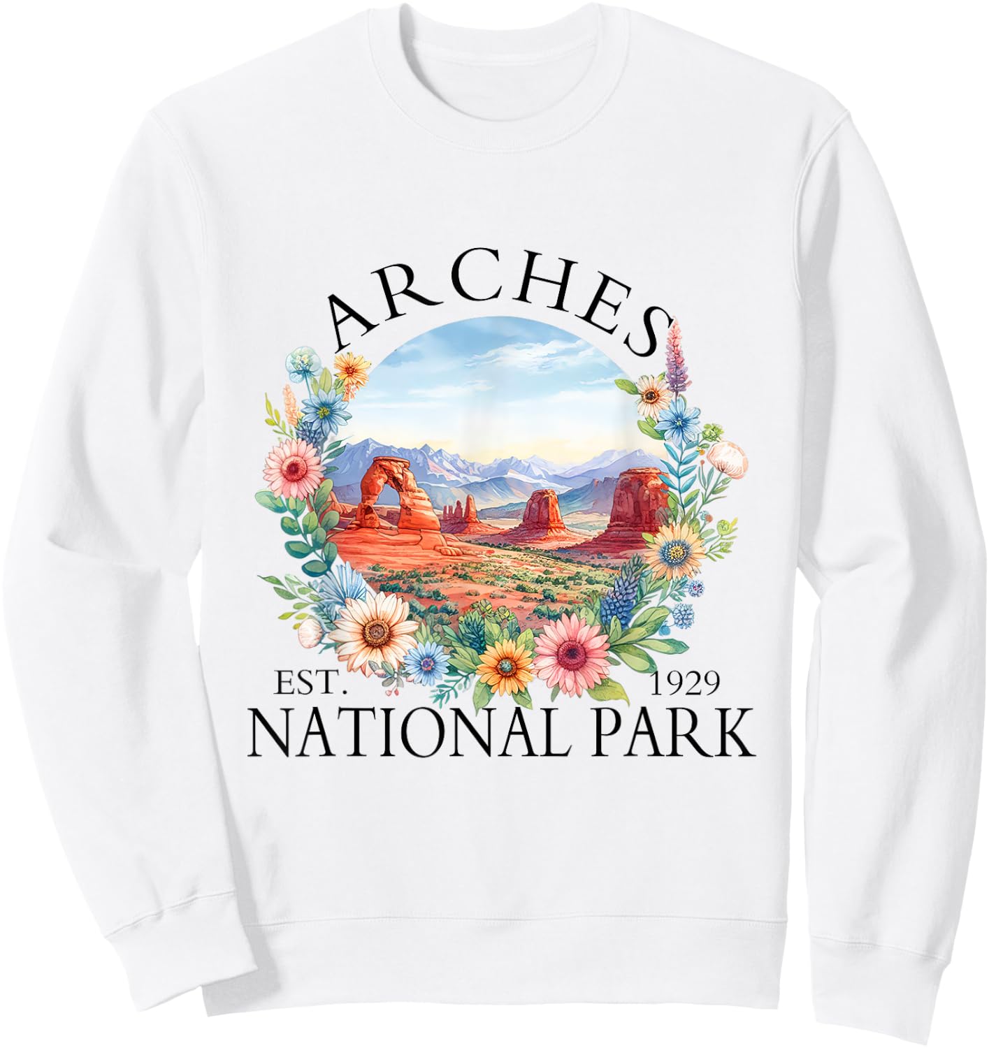 Retro Floral Arches National Park Hiking Camping Outdoor Sweatshirt - Sweatshirt | White