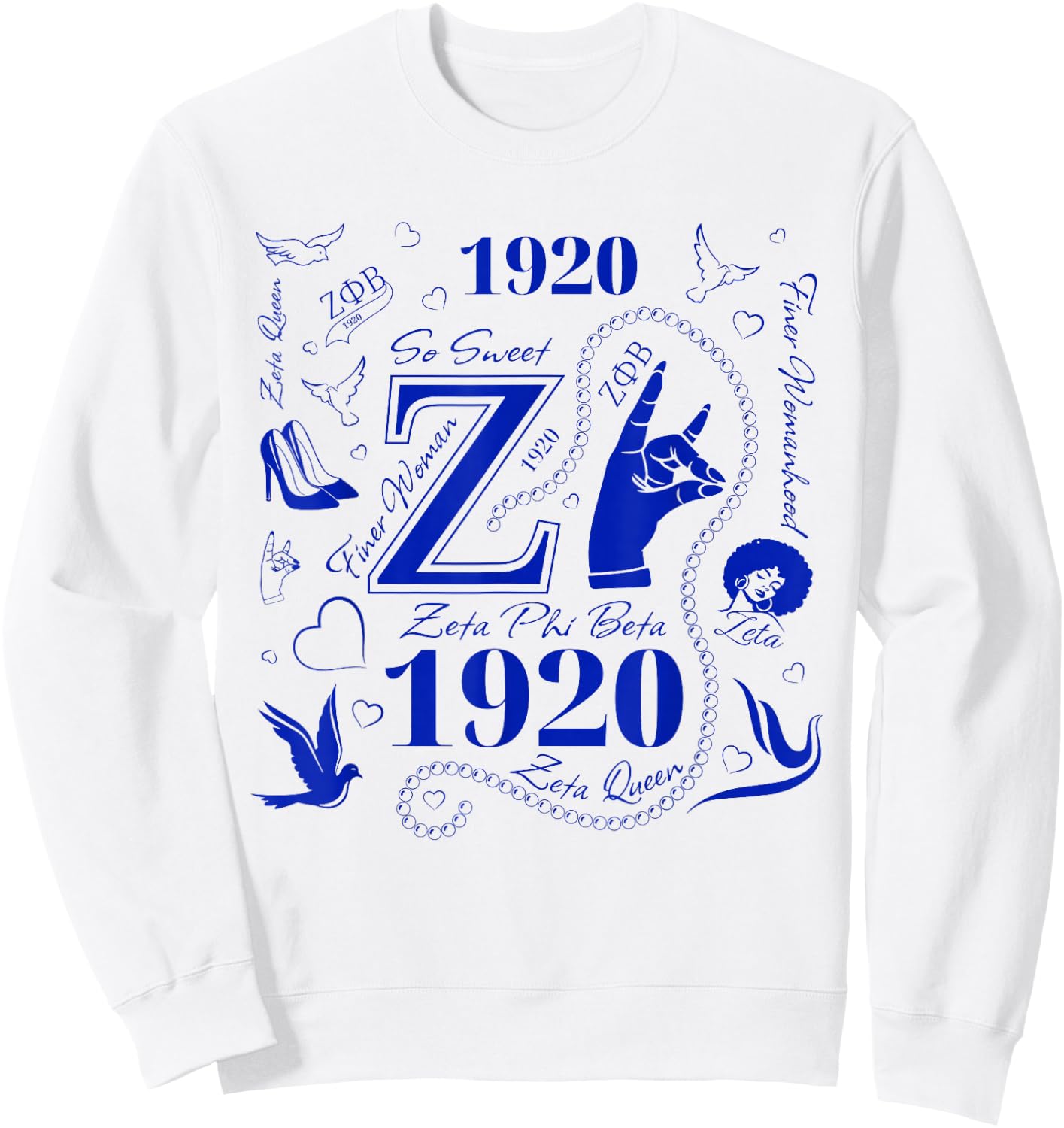 1920 Nineteen Twenty Retro Sorority Zeta New Crossing Sweatshirt - Sweatshirt | White