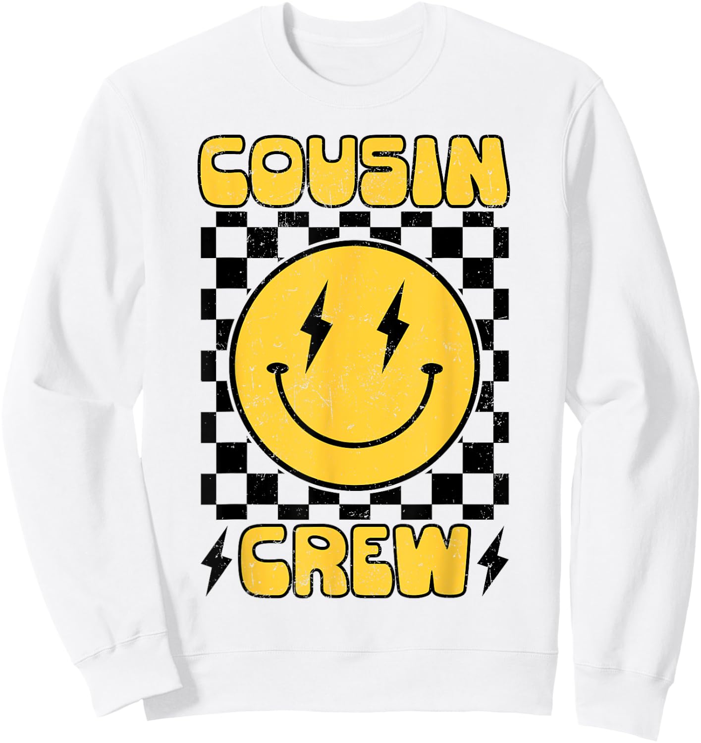 Cousin Crew Retro Smile Face Happy Face Cousin Matching Sweatshirt - Sweatshirt | White