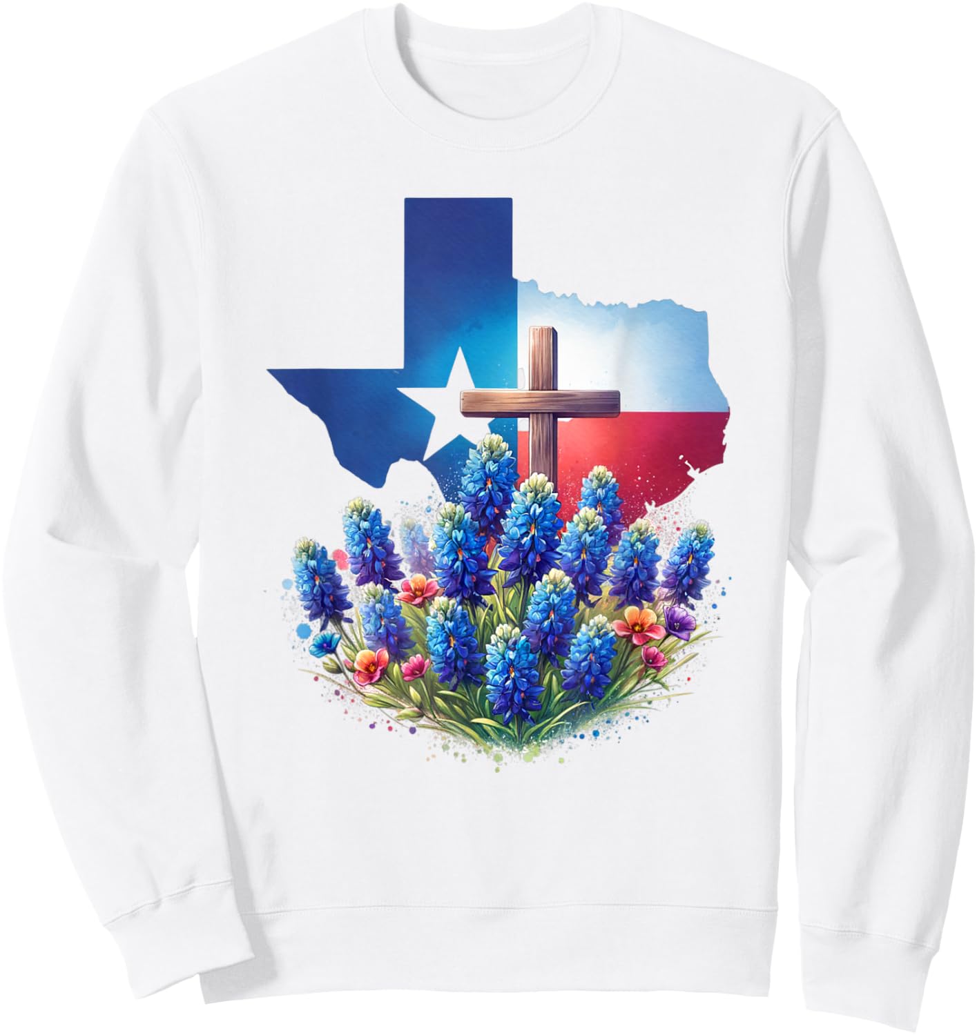 Christian Texan Pride, Bluebonnet Flower Cross Sweatshirt - Sweatshirt | White