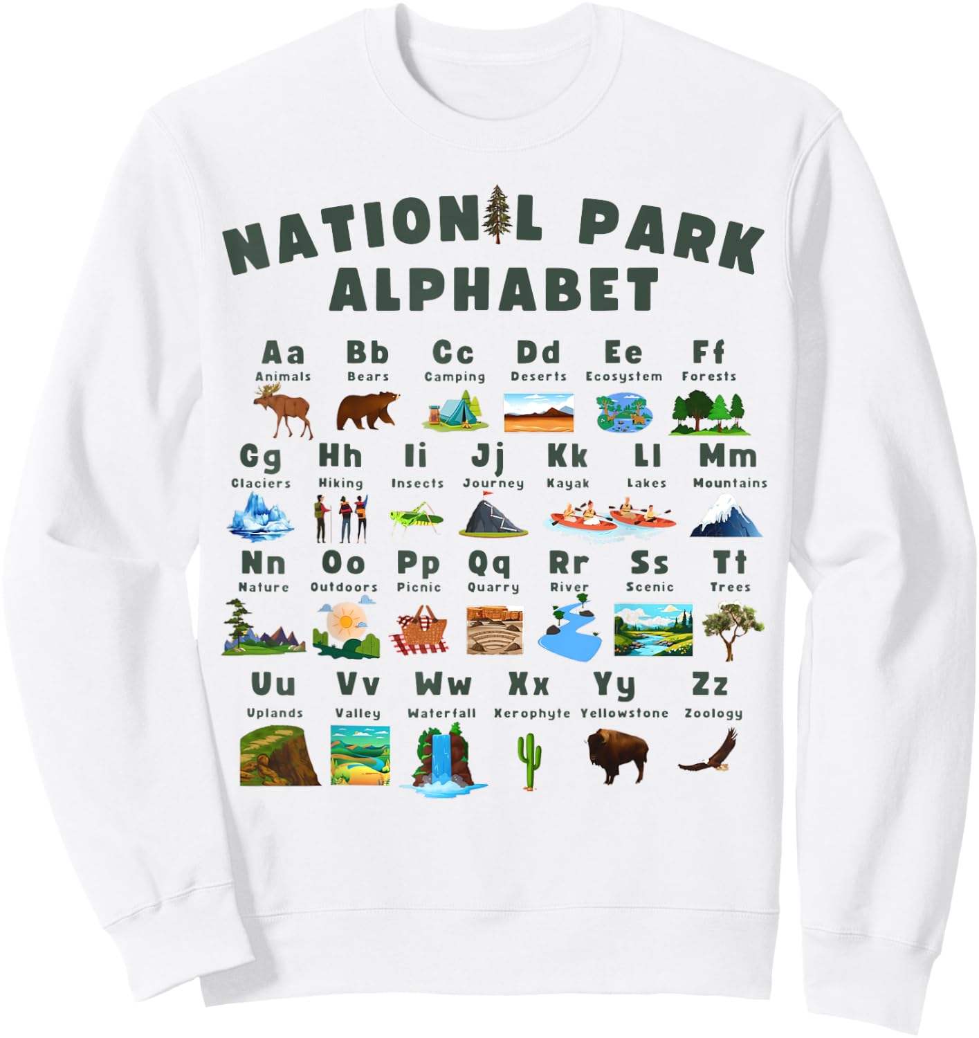 National Park Alphabet ABC Nature Learning Teach School Sweatshirt - Sweatshirt | White