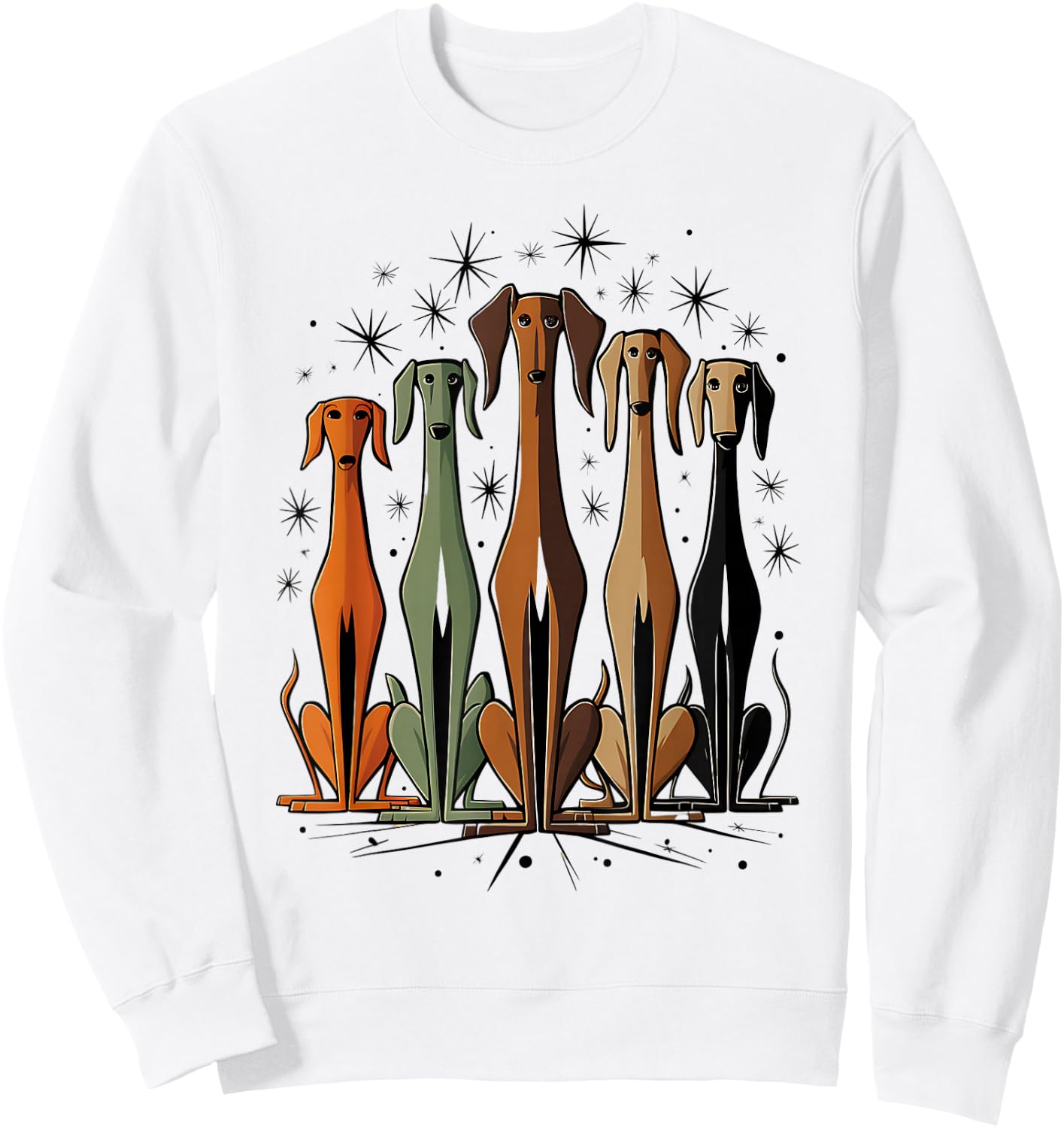 Vintage Retro Mid-Century Long Neck Dogs 50s 60s Style Sweatshirt - Sweatshirt | White