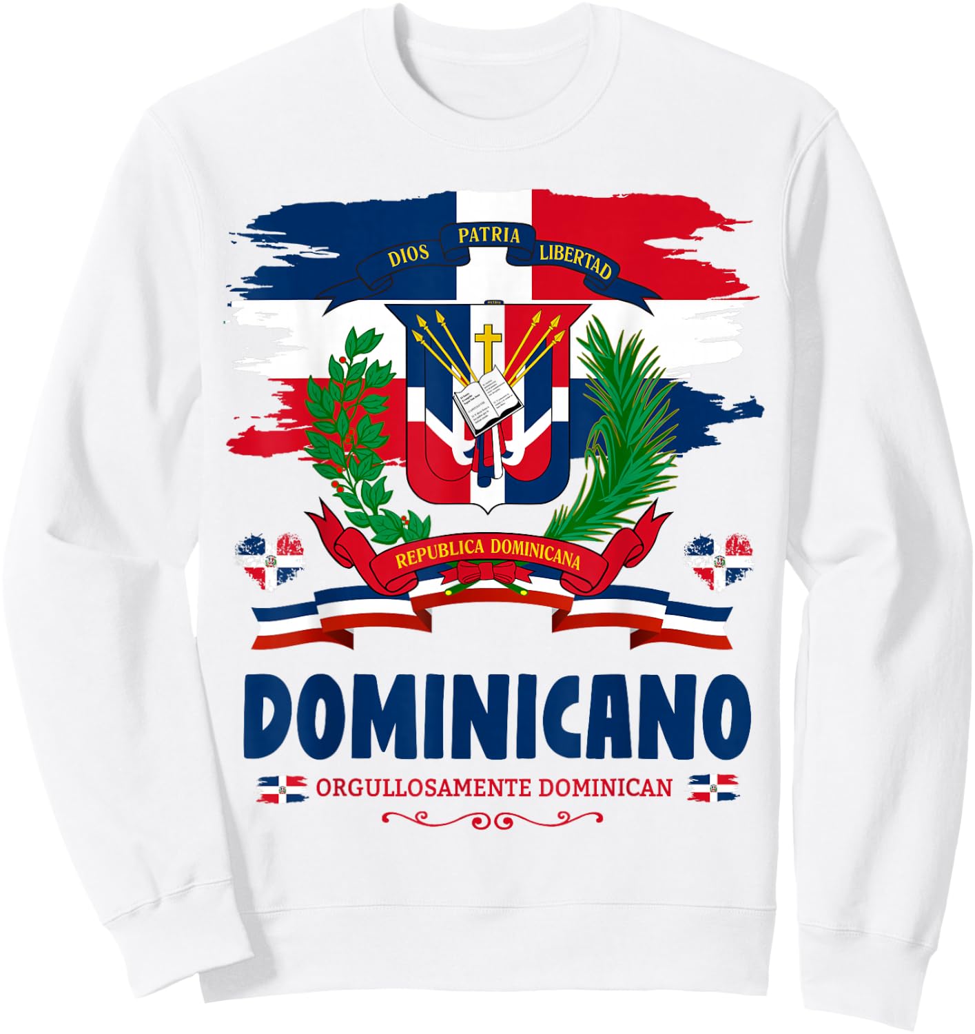 Coat of Arms Republica Dominicana For Kids & Dominican Flag Sweatshirt - Sweatshirt | White