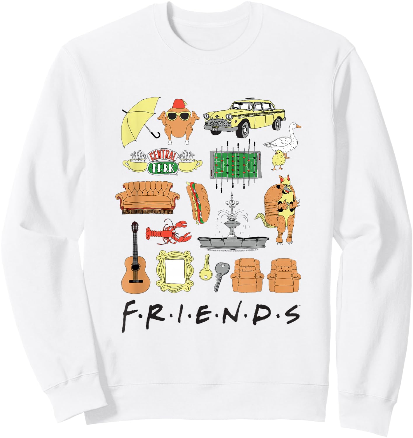 Friends Hand Drawn Icon Collage TV Show Sweatshirt - Sweatshirt | White