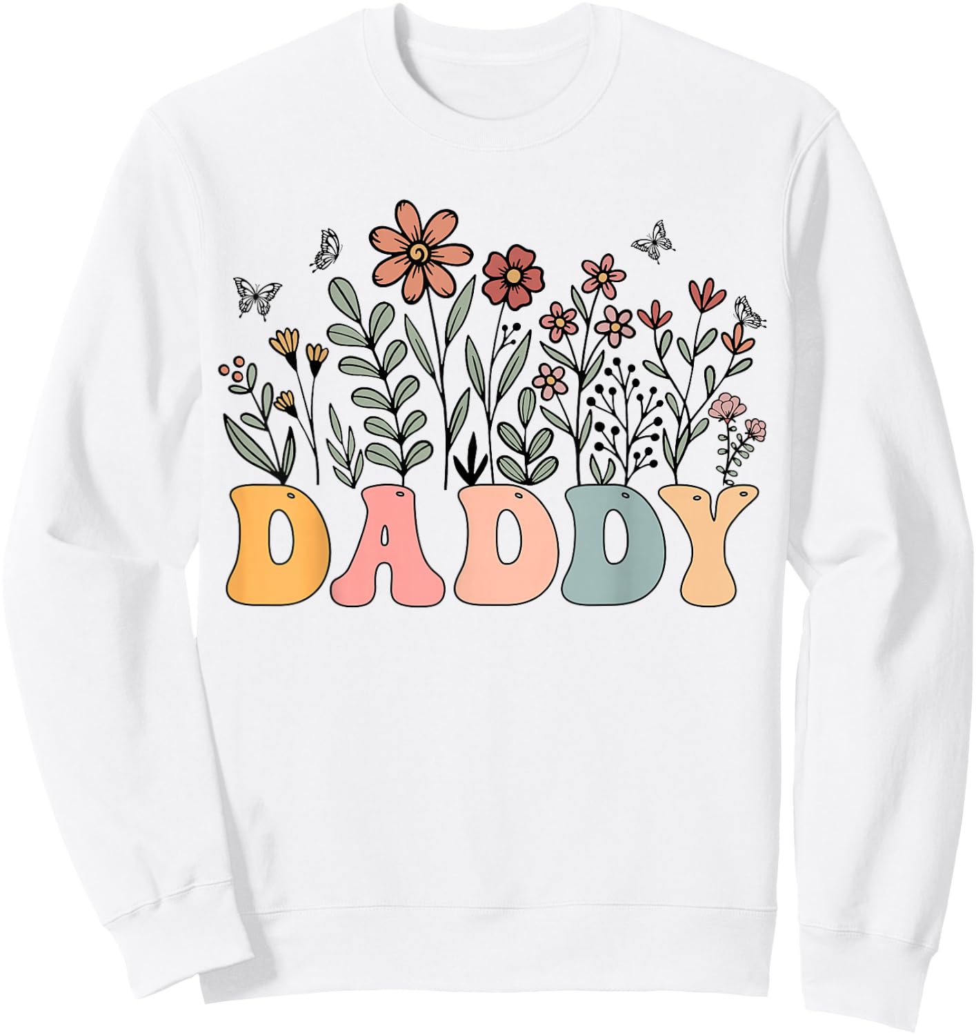 Daddy Wildflower Groovy Retro Hippie Family Matching Sweatshirt - Sweatshirt | White