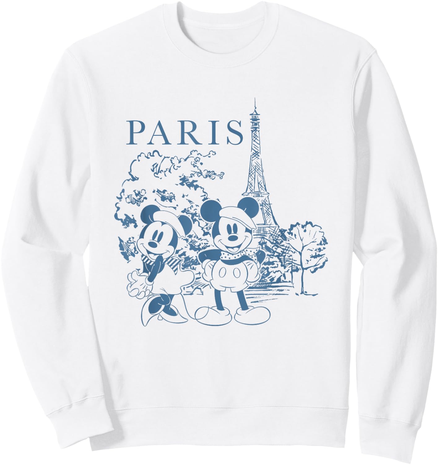 Disney Mickey and Friends Iconic Couple in Paris Chest Logo Sweatshirt - Sweatshirt | White