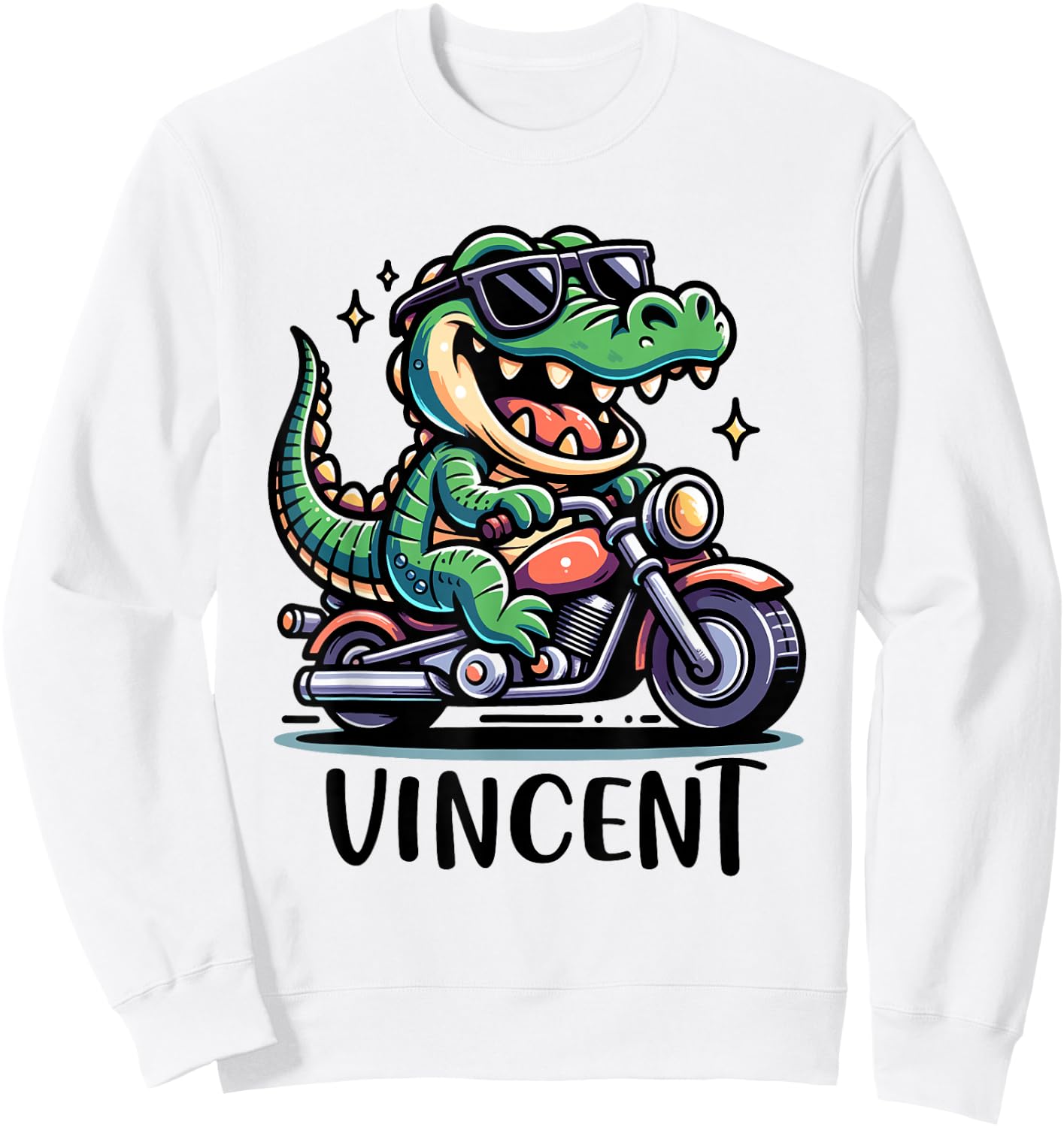 Vincent Alligator Motorcycle Design for Boys Name Vincent Sweatshirt - Sweatshirt | White