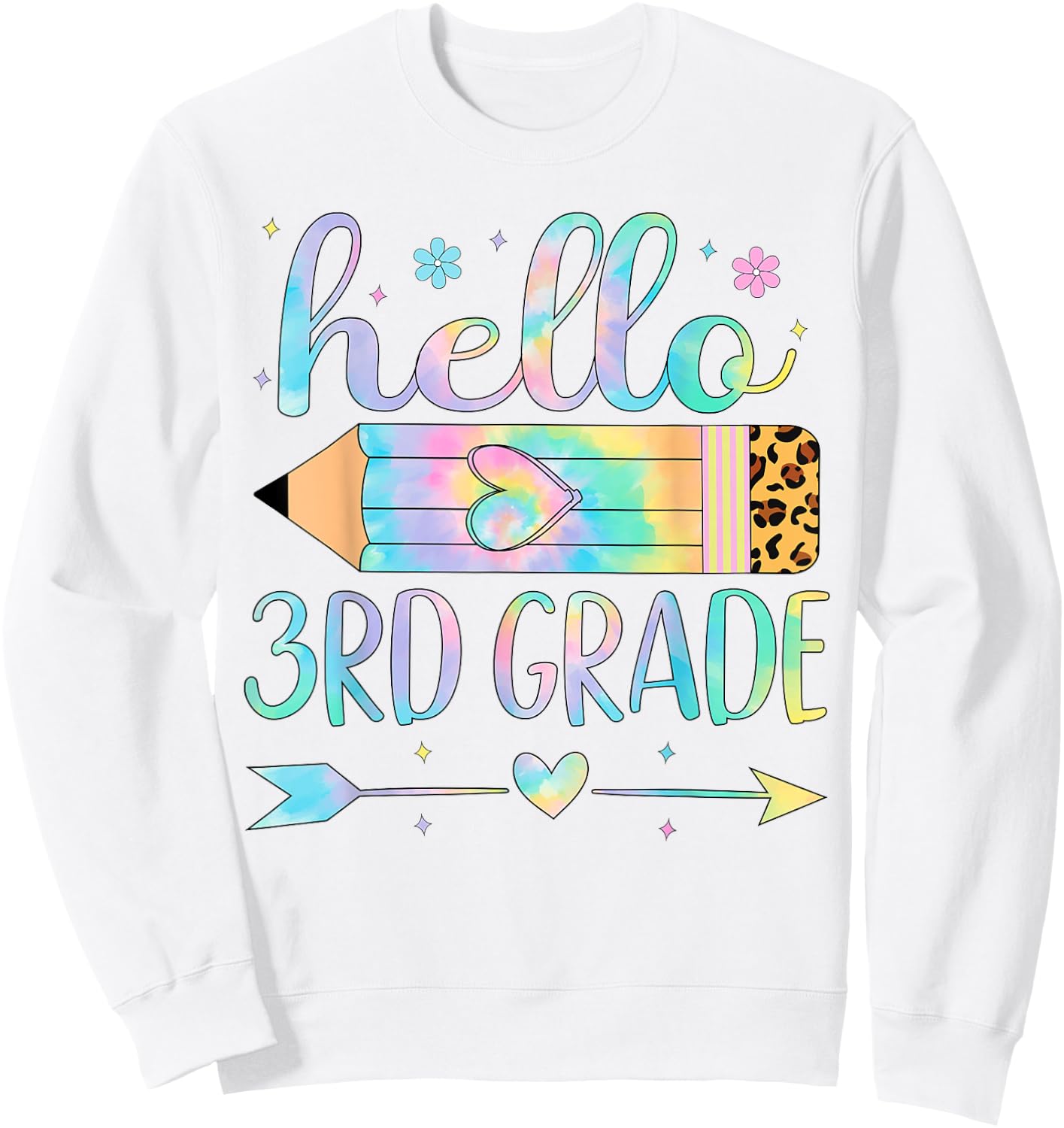 Tie Dye 3rd Grade Back To School Hello Third Grade Teacher Sweatshirt - Sweatshirt | White