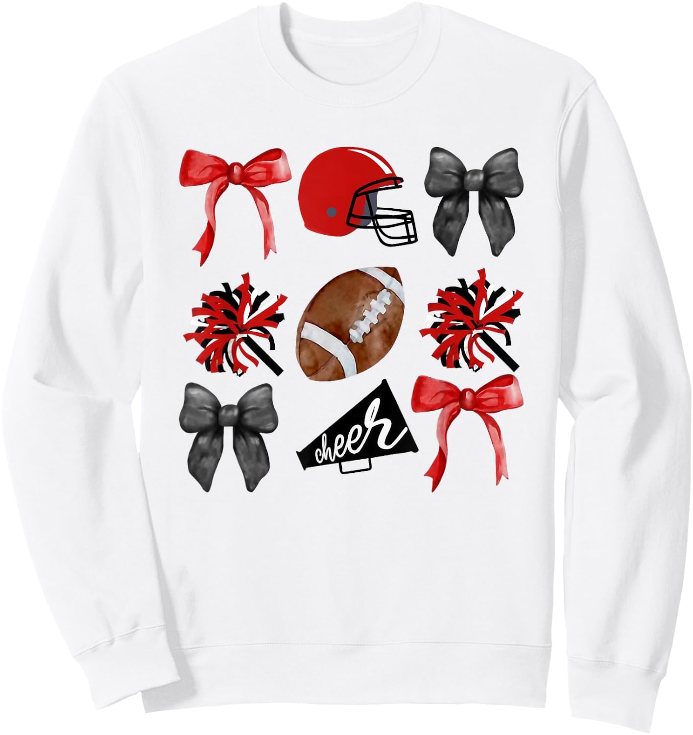 Cheer Coquette Bow American Football Autumn Thanksgiving Sweatshirt - Sweatshirt | White