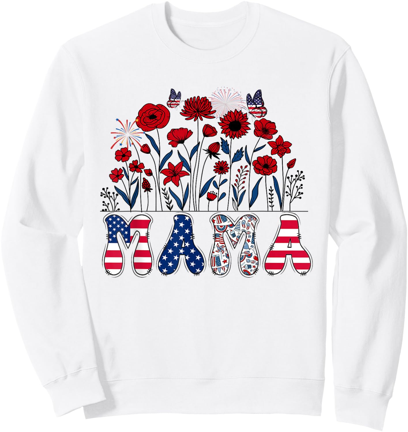 Groovy Mama 4th of July Patriotic Floral Women Mother's Day Sweatshirt - Sweatshirt | White