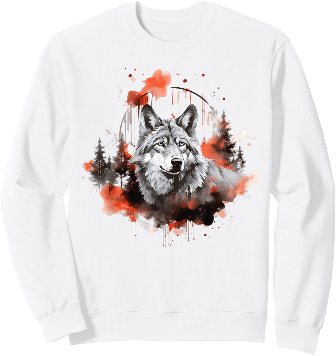Wolf Splash Art Animal Face Forest Landscape Wolf Sweatshirt - Sweatshirt | White