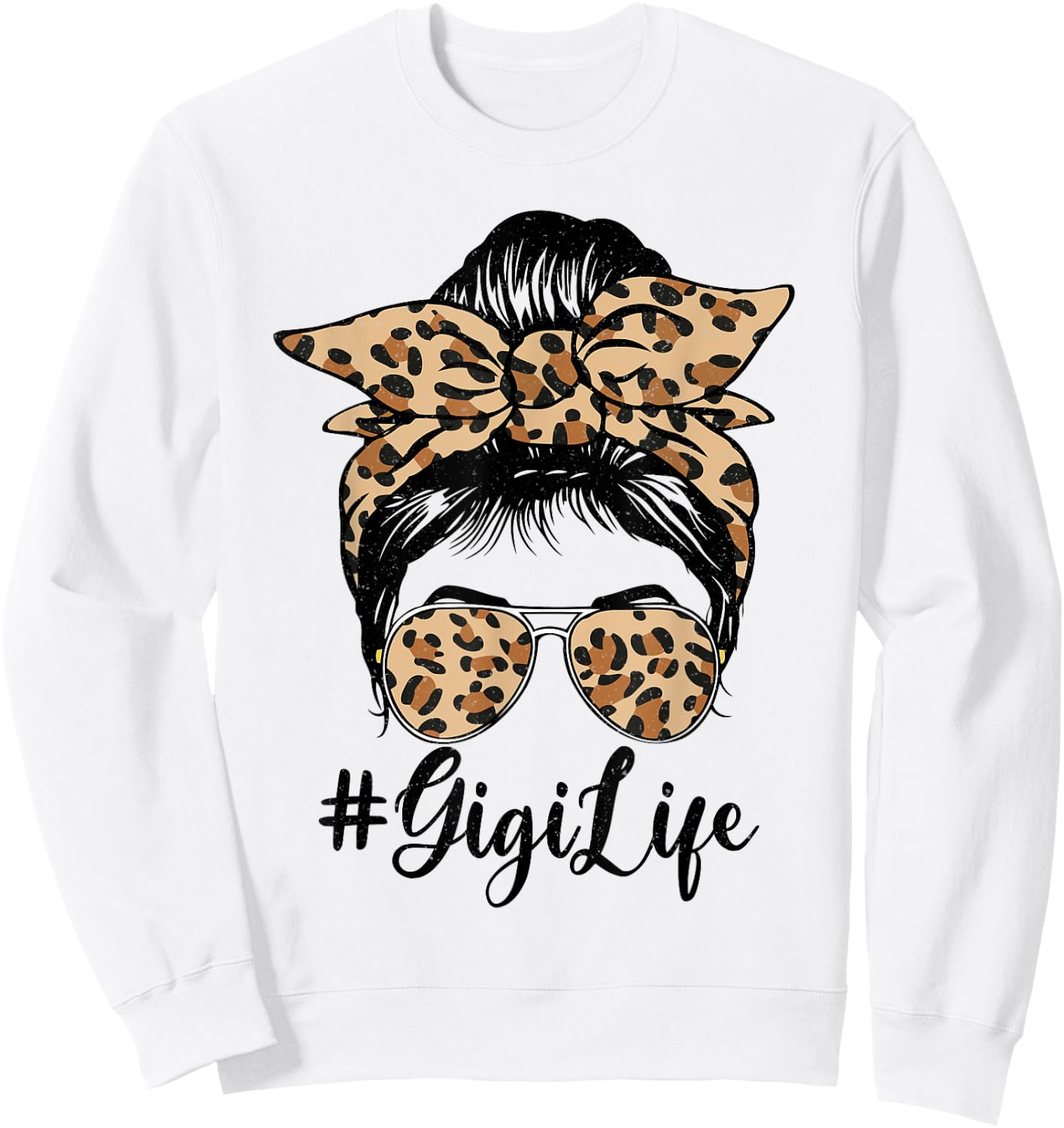 Funny Gigi Life Bleached Leopard Messy Bun Mother's day Sweatshirt - Sweatshirt | White