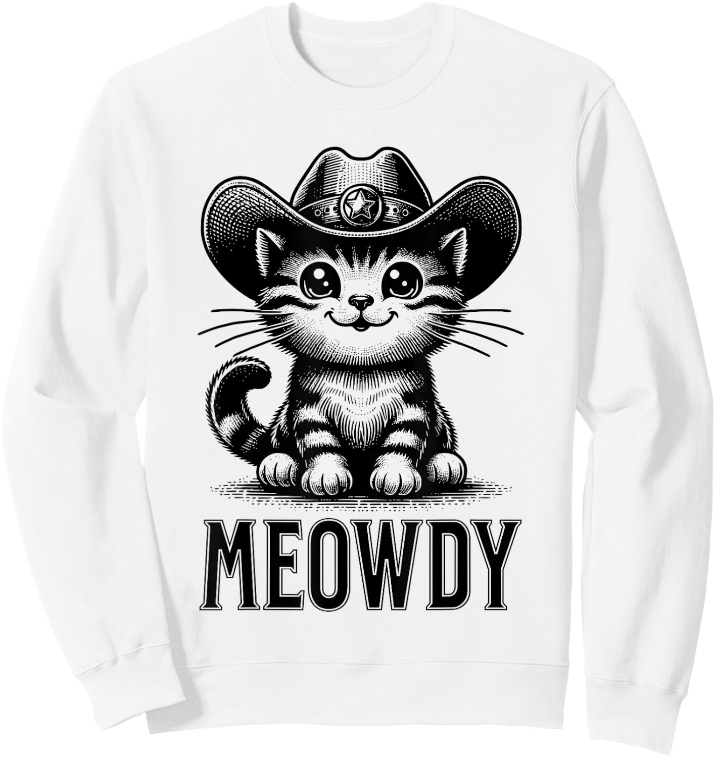 Meowdy Funny Women Men Kids Country Cowboy Cat Lover Graphic Sweatshirt - Sweatshirt | White