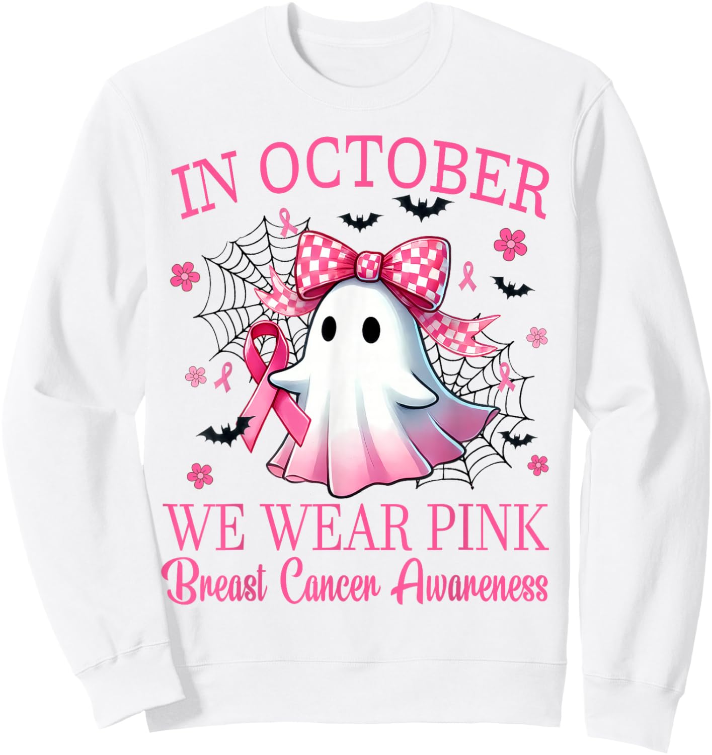 In October We Wear Pink Breast Cancer Awareness Sweatshirt - Sweatshirt | White