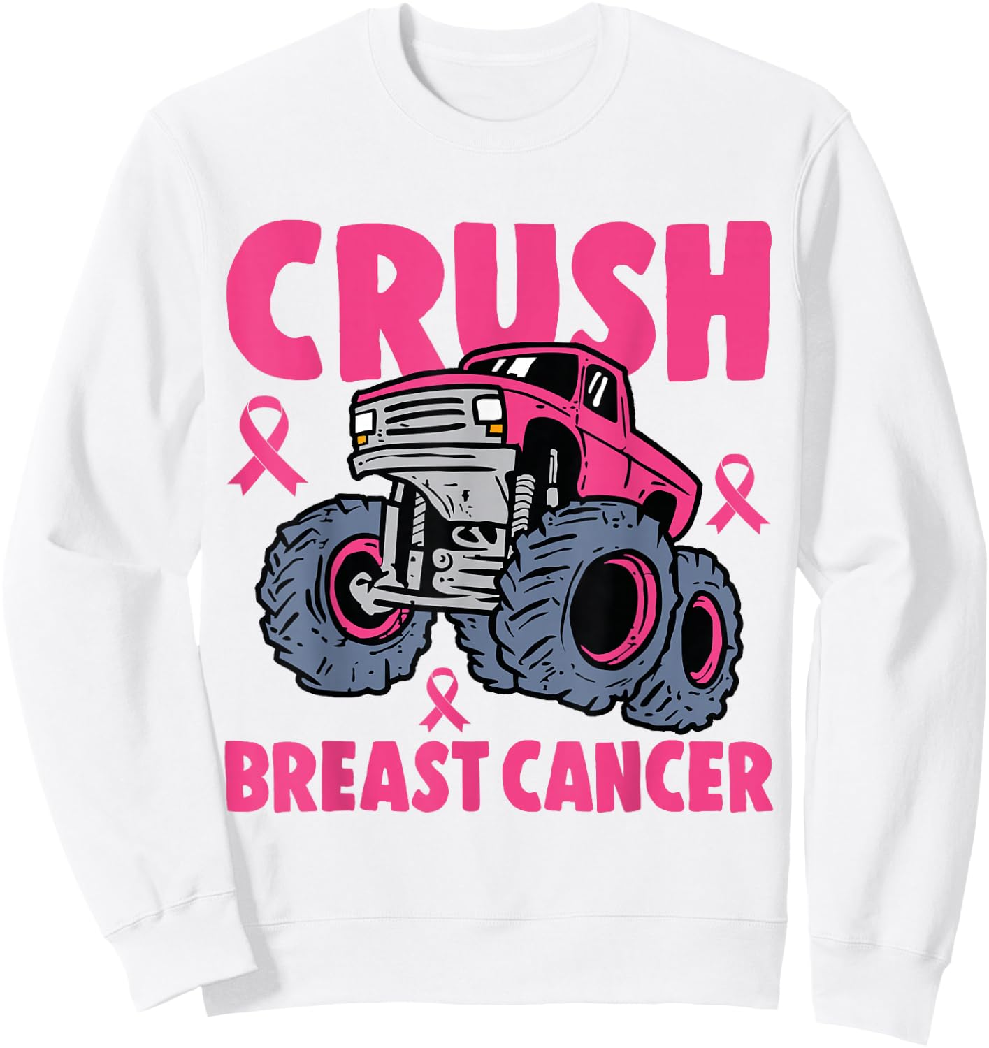 Crush Breast Cancer Awareness Monster Truck kids Boys Girls Sweatshirt - Sweatshirt | White
