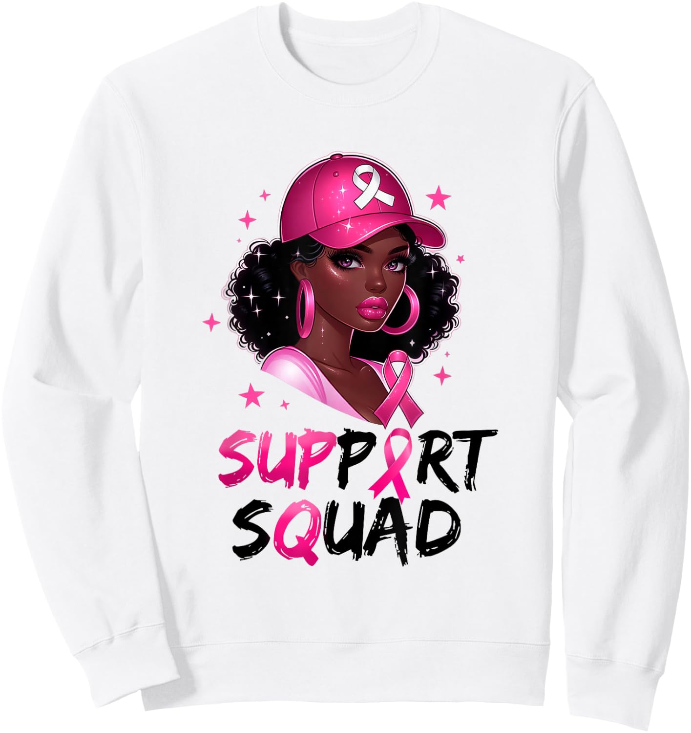 Support Squad Breast Cancer Awareness Warrior Black Women Sweatshirt - Sweatshirt | White