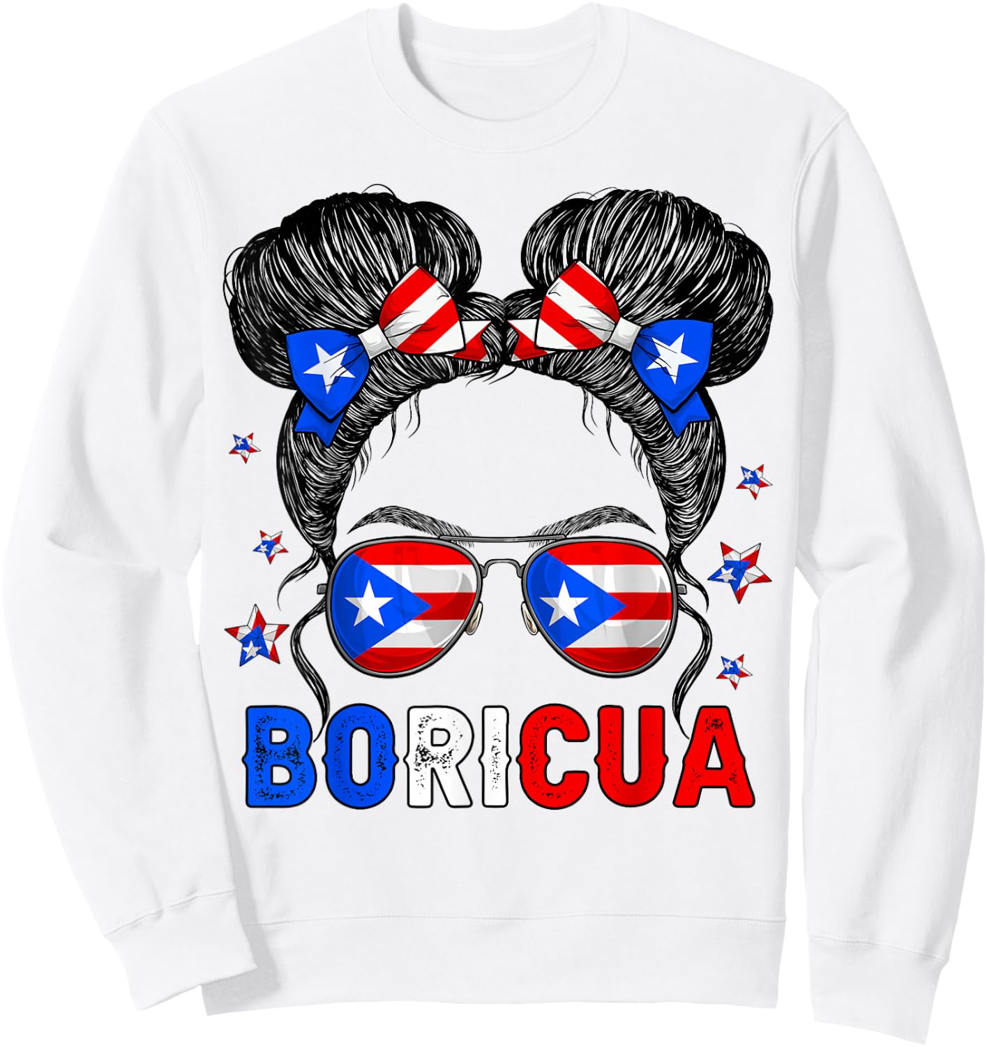 Messy Bun Girl Boricua Puerto Rico Hispanic Heritage Month Sweatshirt - Sweatshirt | White