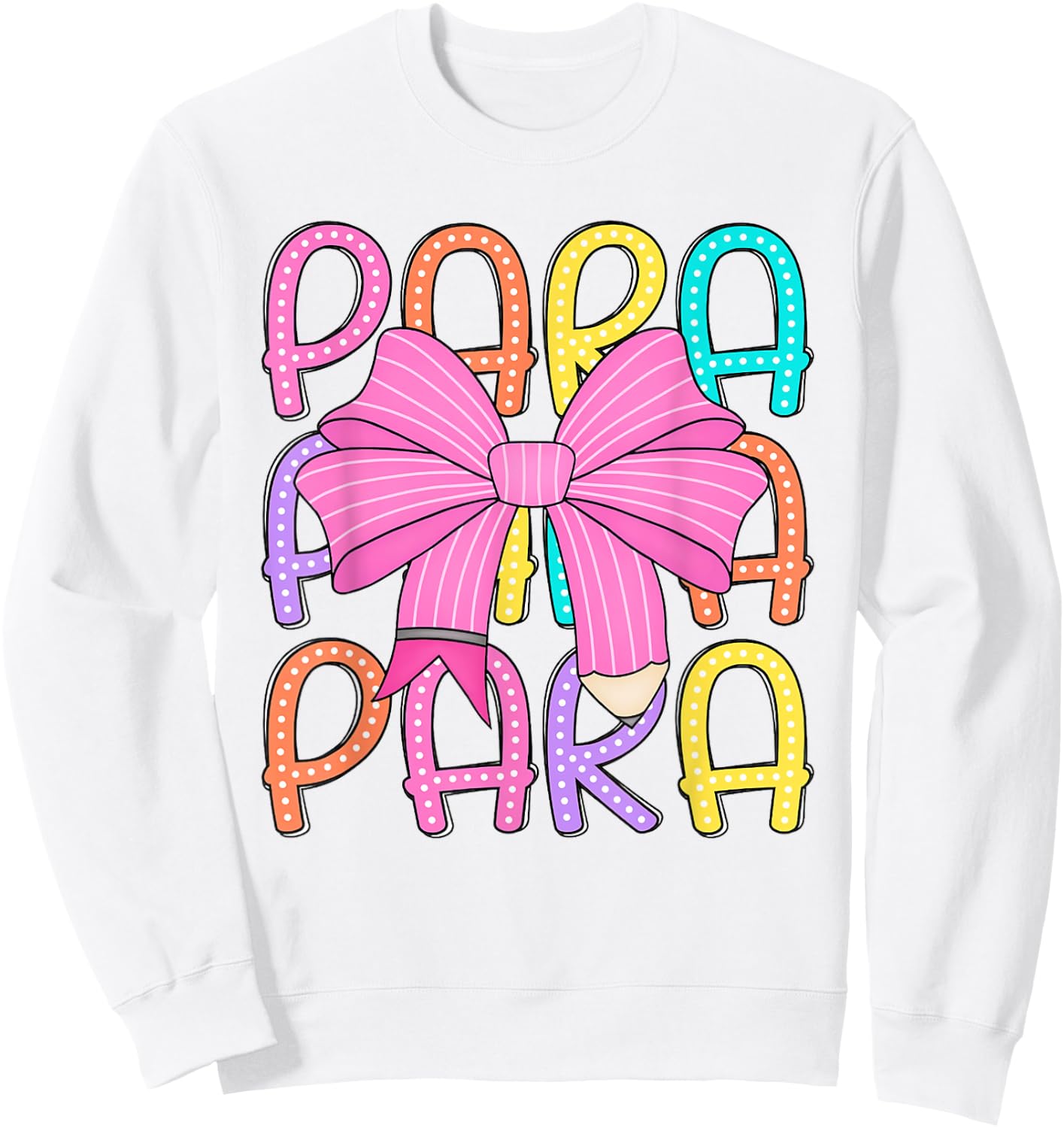 Women Coquette Para Bow Back to School Paraprofessional Sweatshirt - Sweatshirt | White