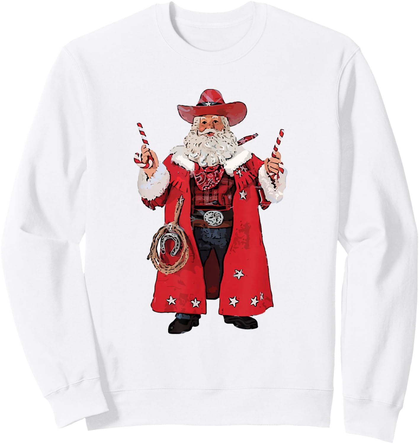 Retro Merry Christmas Howdy Santa Cowboy Western Santa Sweatshirt - Sweatshirt | White