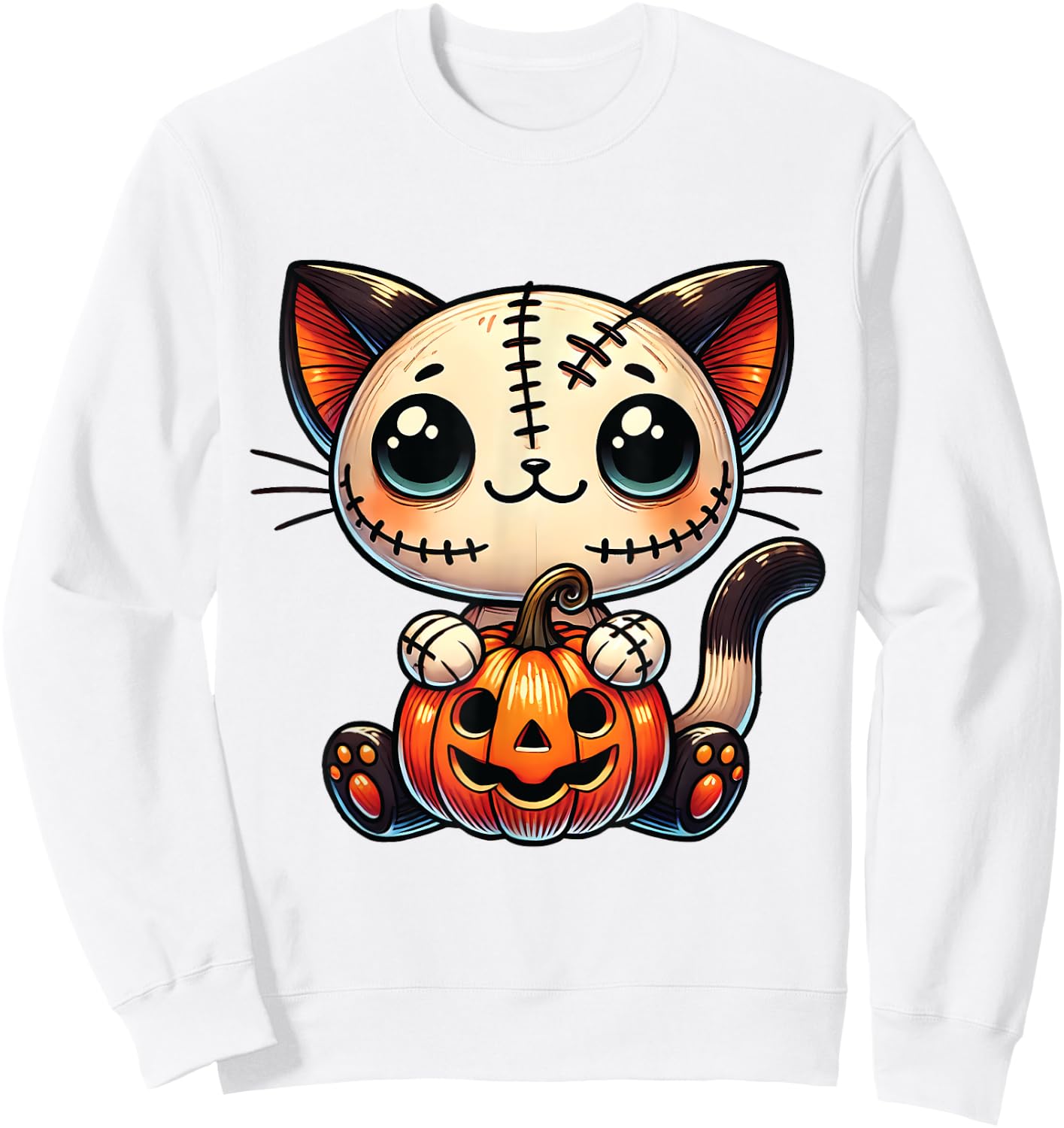 Cute Cat Halloween Pumpkin Kitty Spooky Kitten Lovers Women Kids Sweatshirt - Sweatshirt | White