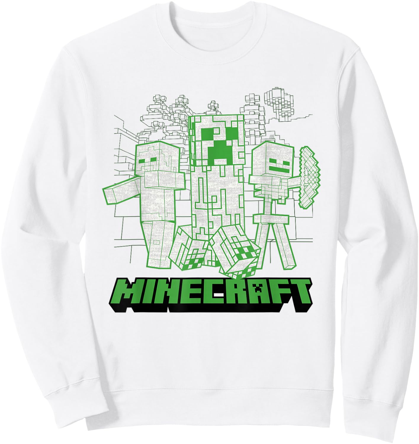 Minecraft Creeper Zombie Skeleton Line Art Mashup Sweatshirt - Sweatshirt | White