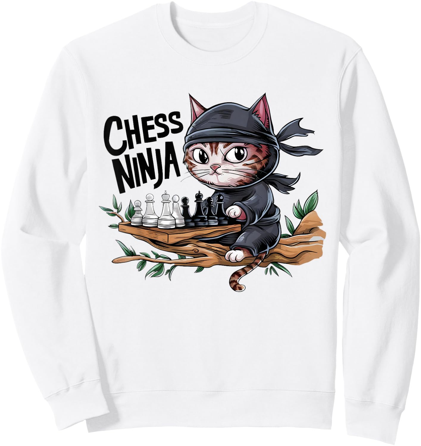Chess Ninja Funny Cat Playing Chess Boy Girls Birthday Men Sweatshirt - Sweatshirt | White