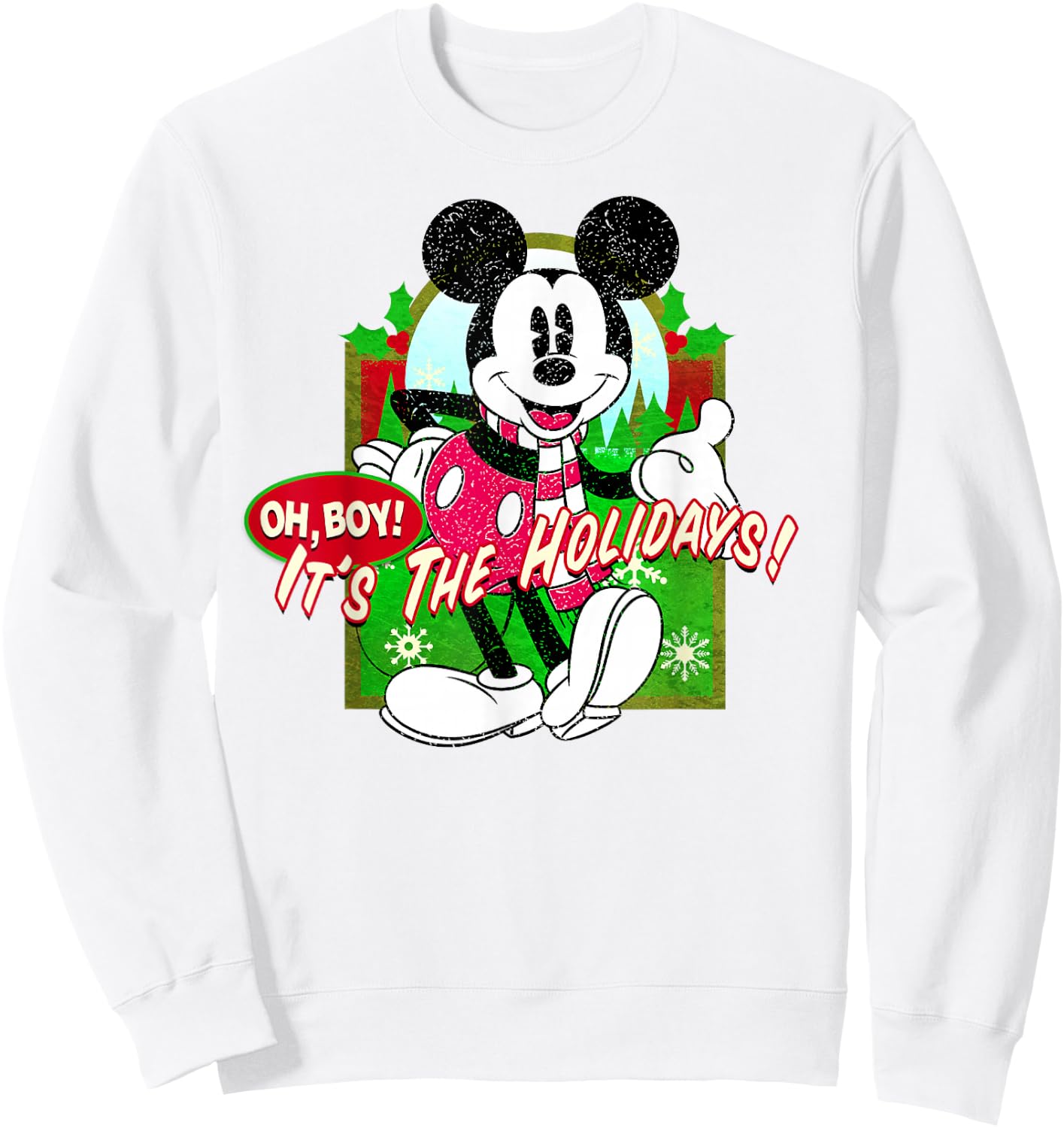 Disney Mickey Mouse Oh Boy It's The Holidays Christmas Sweatshirt - Sweatshirt | White