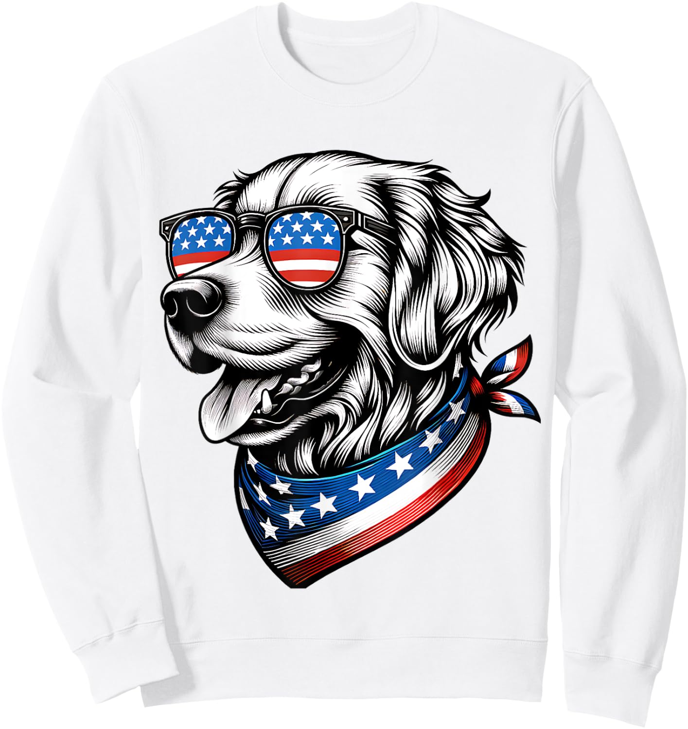 Golden Retriever Dog Patriotic 4th of July American USA Flag Sweatshirt - Sweatshirt | White
