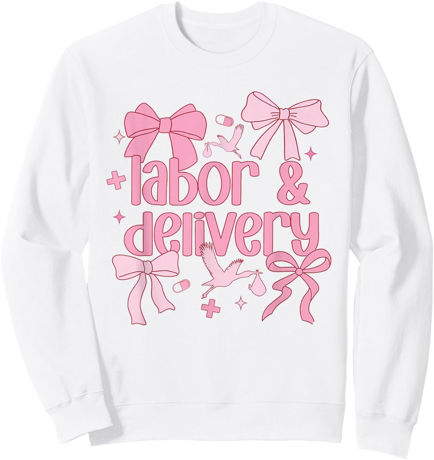 Women Labor and Delivery Nurse Grad Coquette Pink Bow Ribbon Sweatshirt - Sweatshirt | White