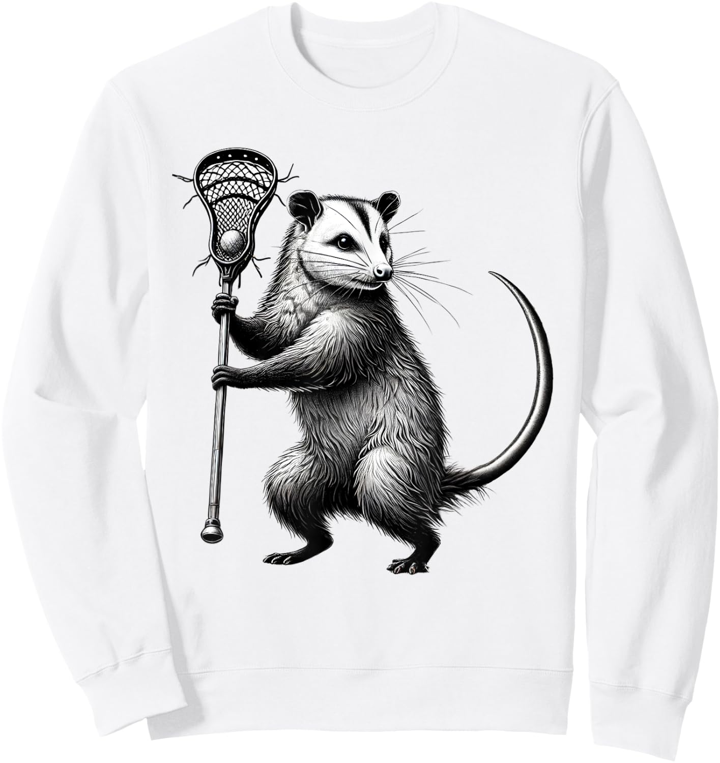 Vintage Possum Playing Lacrosse Opossum Lacrosse Player Sweatshirt - Sweatshirt | White